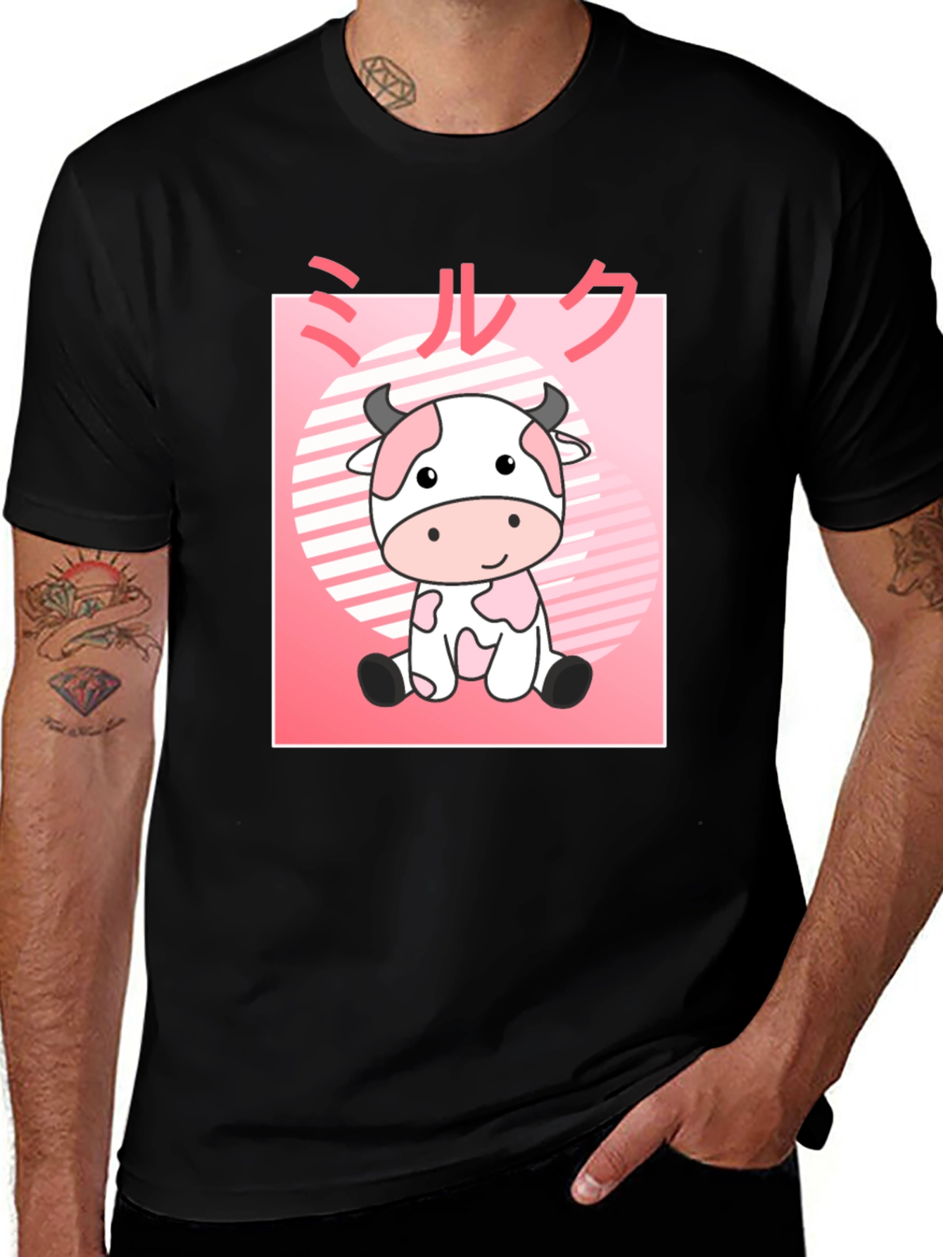 Variant 14 of Cute Cow Milk Kawaii T-Shirt - Black