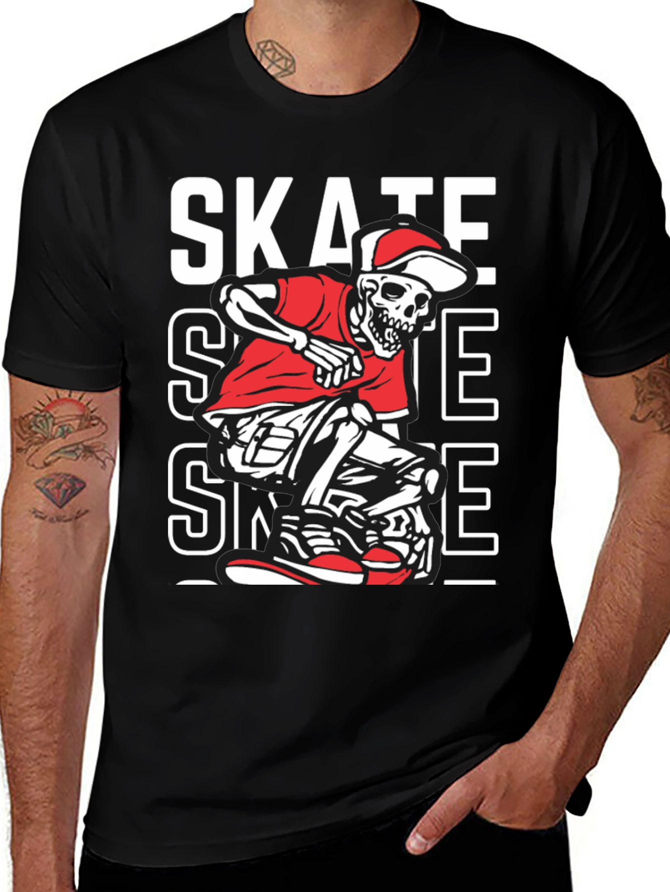 Variant 26 of Skate Skeleton Graphic Tee - Edgy Style