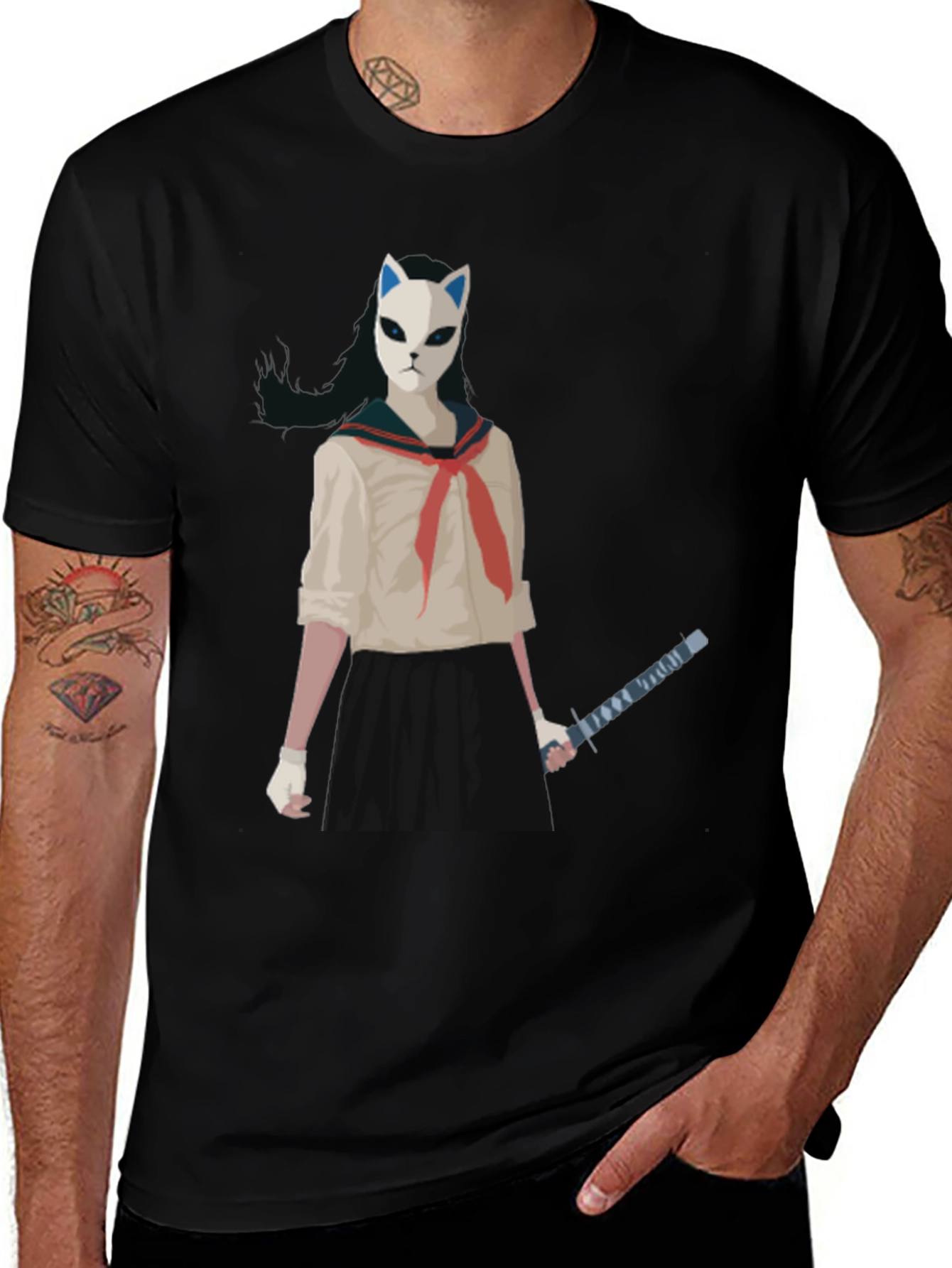 Variant 16 of Anime Girl with Mask Graphic T-Shirt