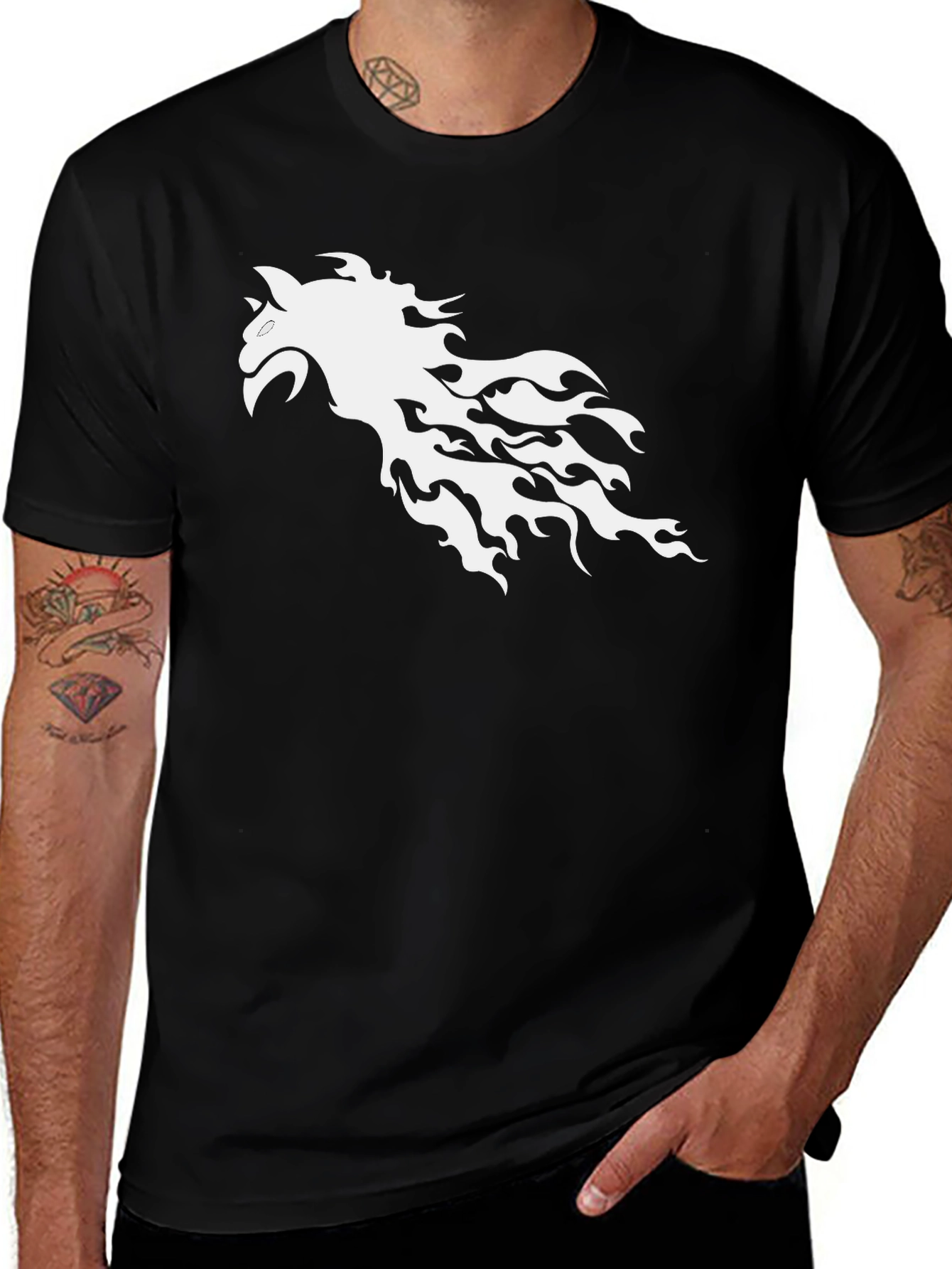 Variant 24 of Flaming Horse Graphic Tee - Black Cotton T-Shirt