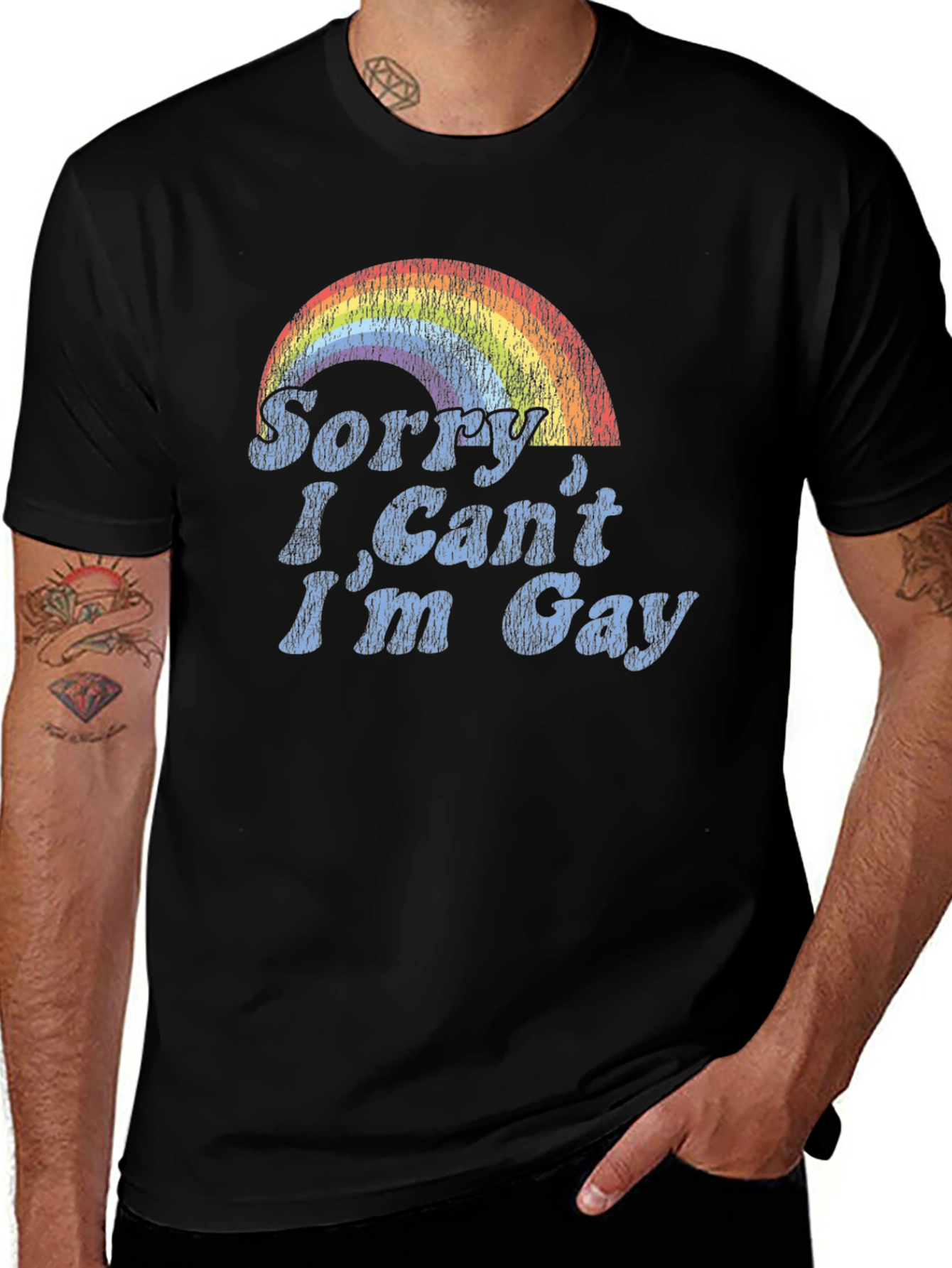Black Sorry I Can't I'm Gay Rainbow Graphic Tee main image