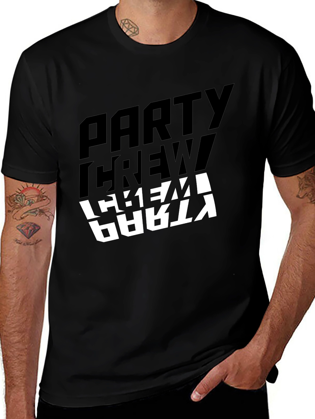 Variant 29 of Party Crew Graphic Tee - Black Cotton Blend T-Shirt