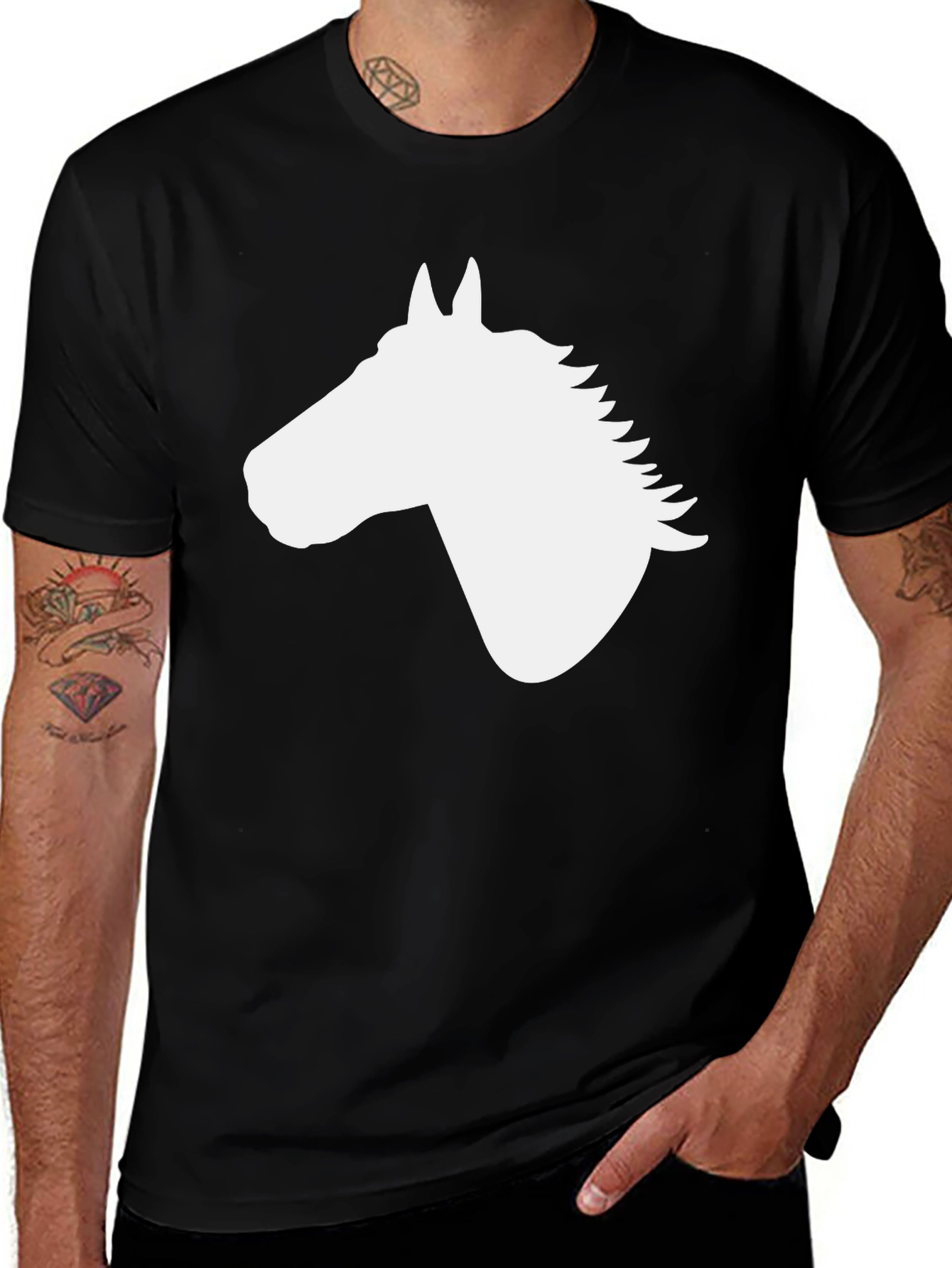 Variant 22 of Horse Silhouette Graphic Tee - Black Cotton Blend