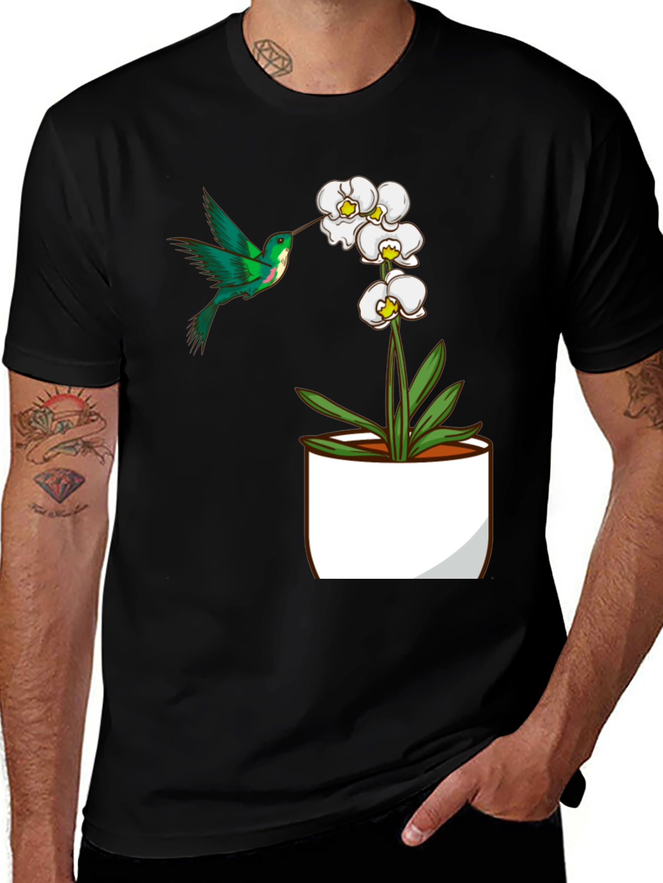 Variant 10 of Hummingbird & Orchid Graphic T-Shirt - Stylish Casual Wear