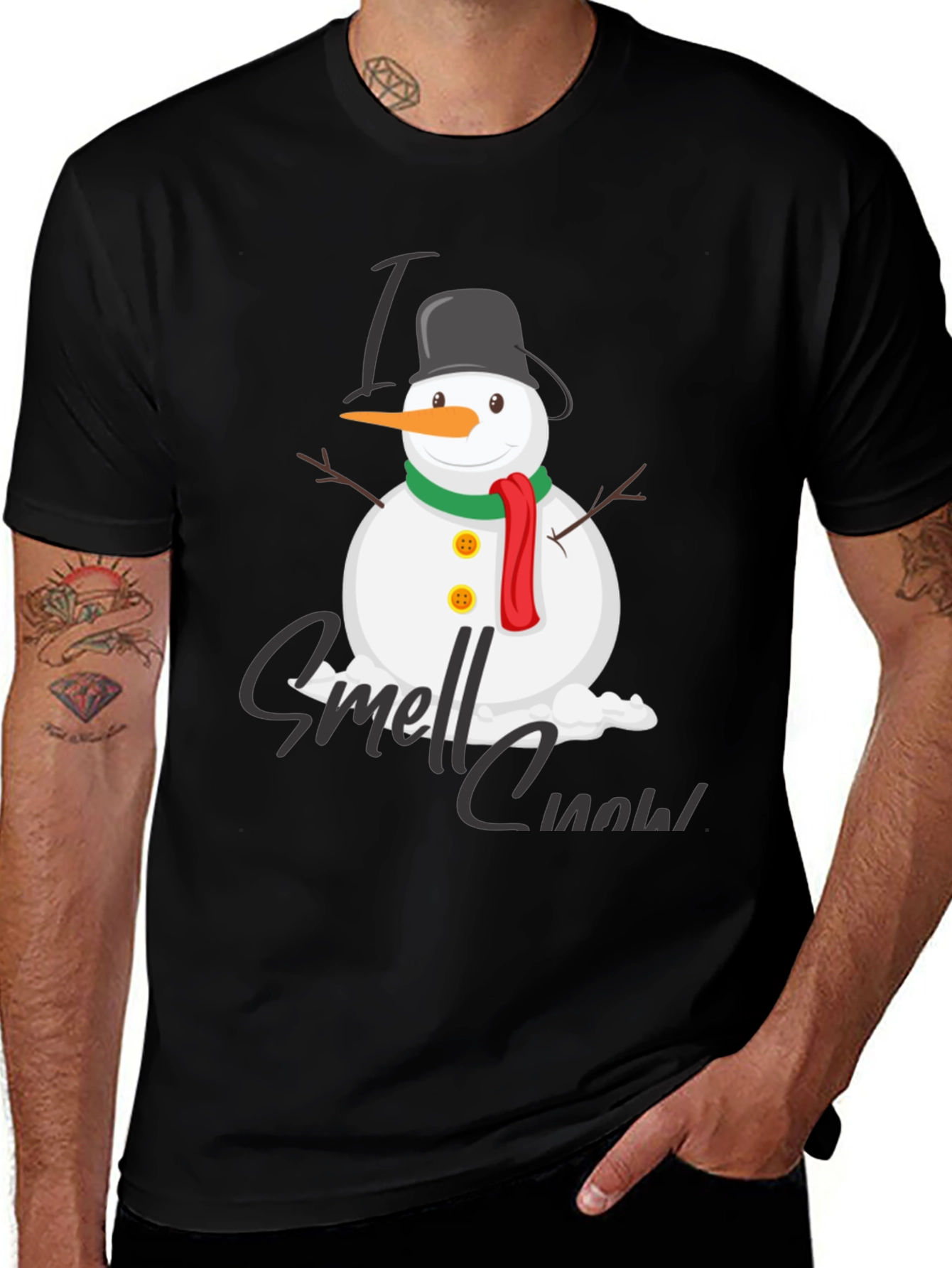 Variant 17 of Snowman Graphic Tee - I Smell Snow Holiday Shirt