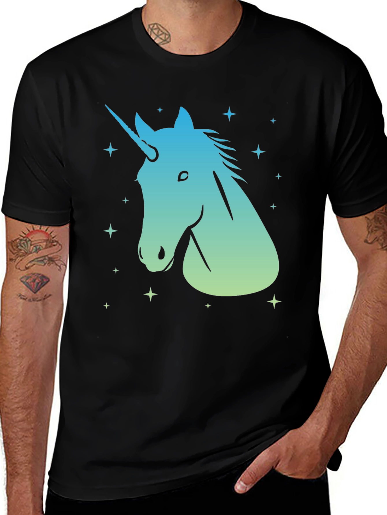 Variant 6 of Unicorn Gradient Graphic Tee - Black Cotton Blend T-Shirt