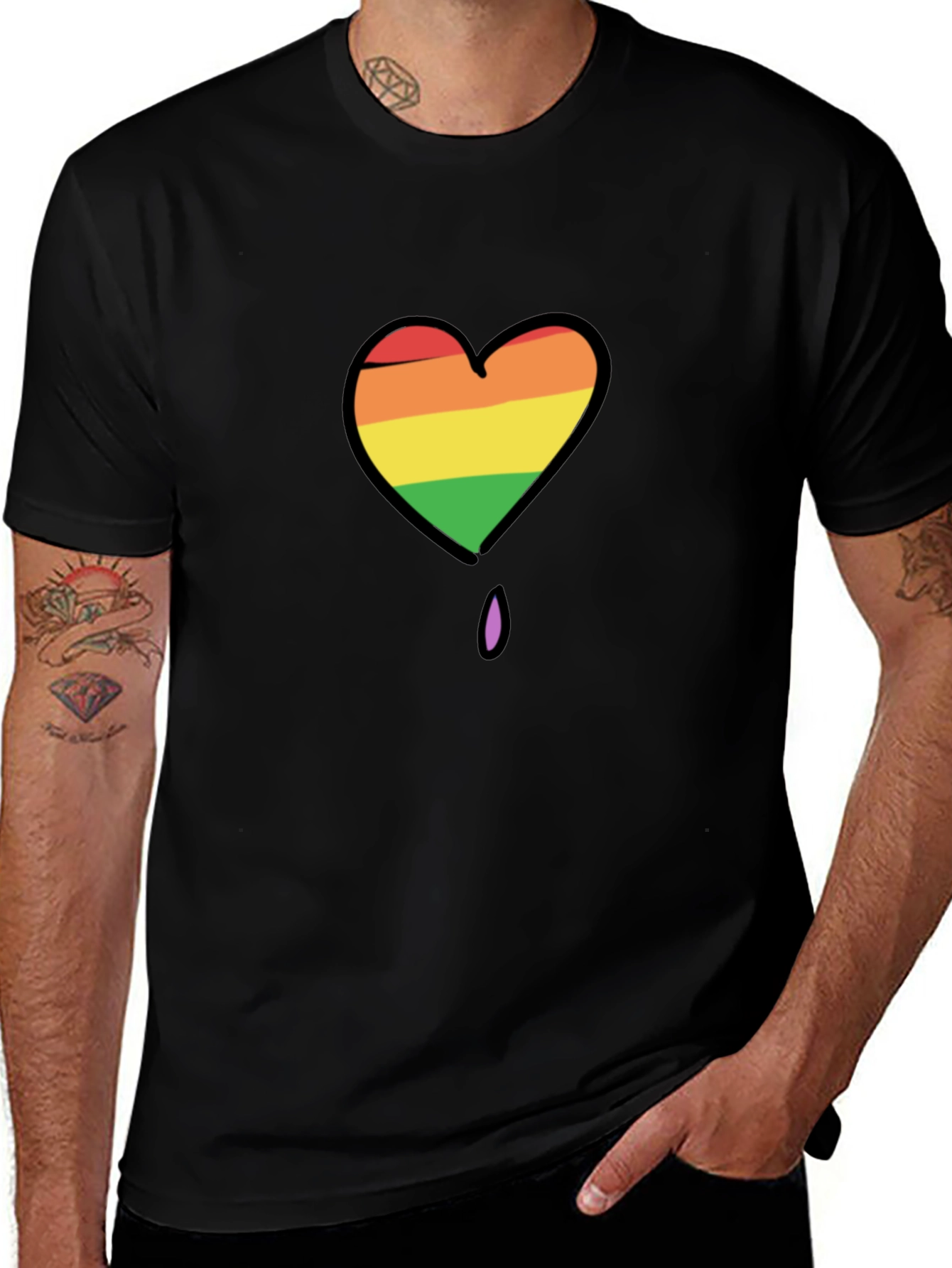 Variant 11 of Rainbow Heart Pride T-Shirt - Black