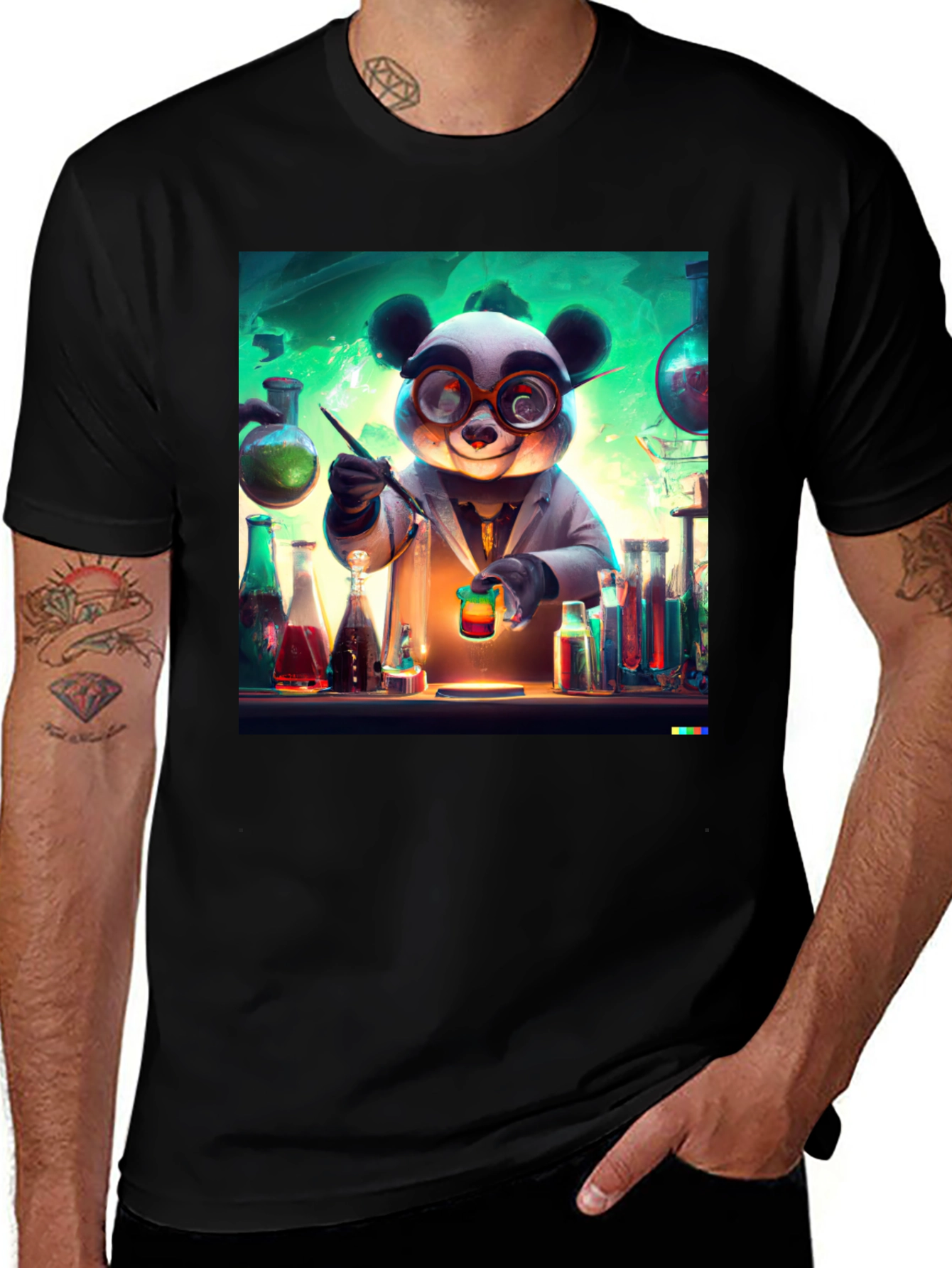 Variant 8 of Scientist Panda Graphic Tee - Black Cotton T-Shirt