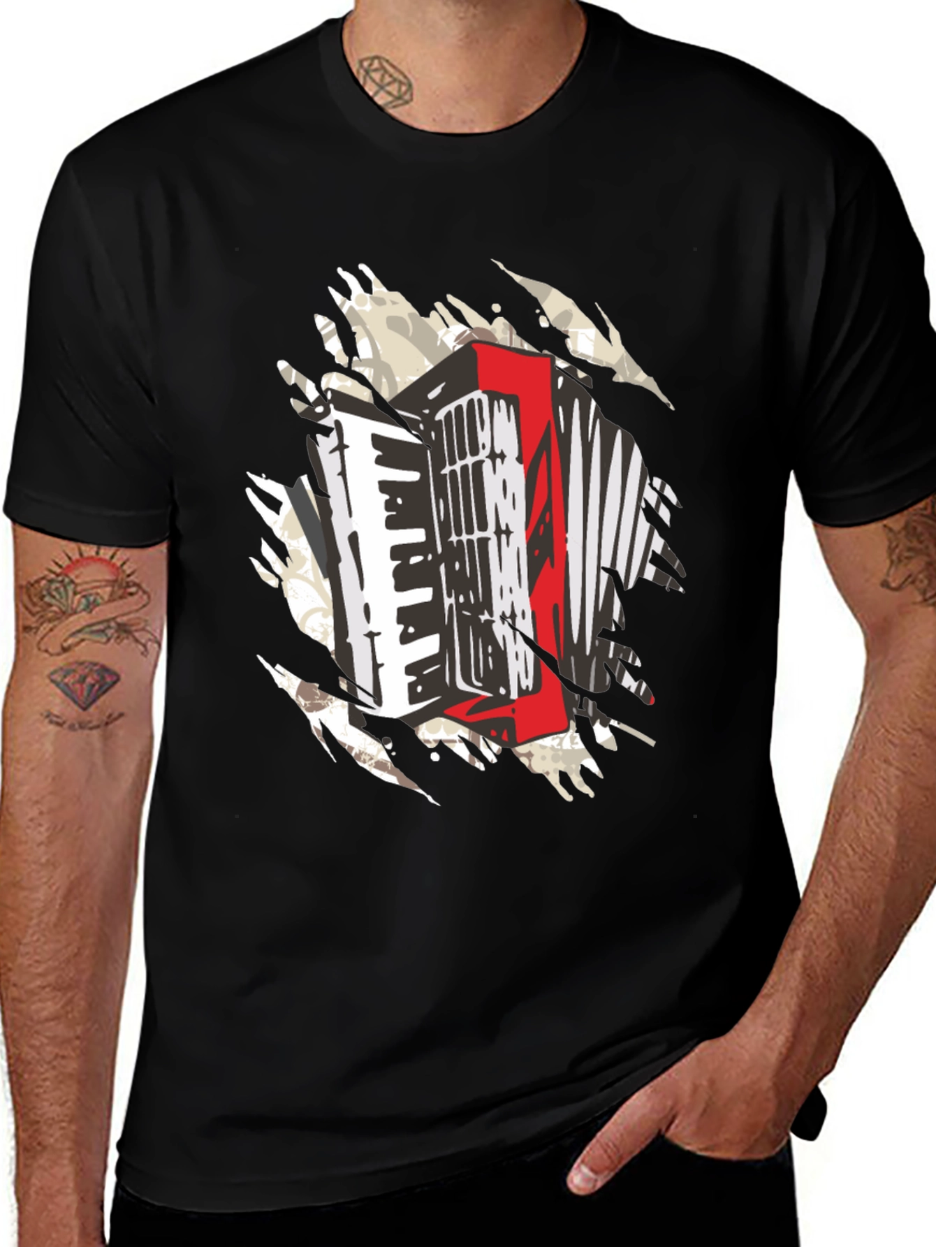 Variant 22 of Accordion Graphic Tee - Black Cotton T-Shirt