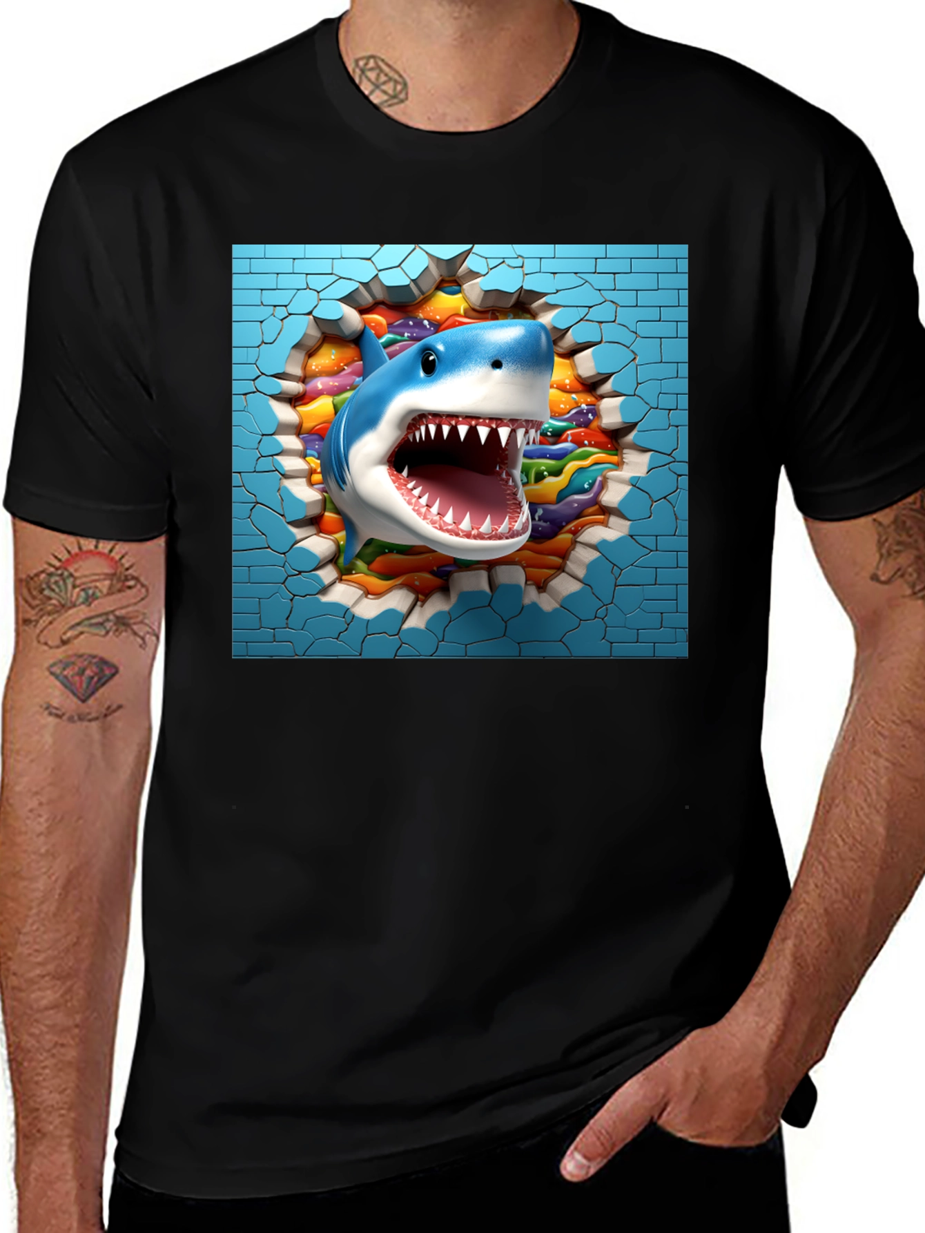 Variant 25 of Shark Breaking Through Wall Graphic Tee