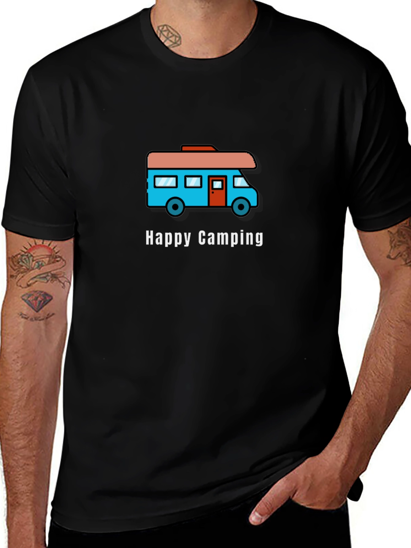 Variant 19 of Happy Camping RV Graphic Tee - Black