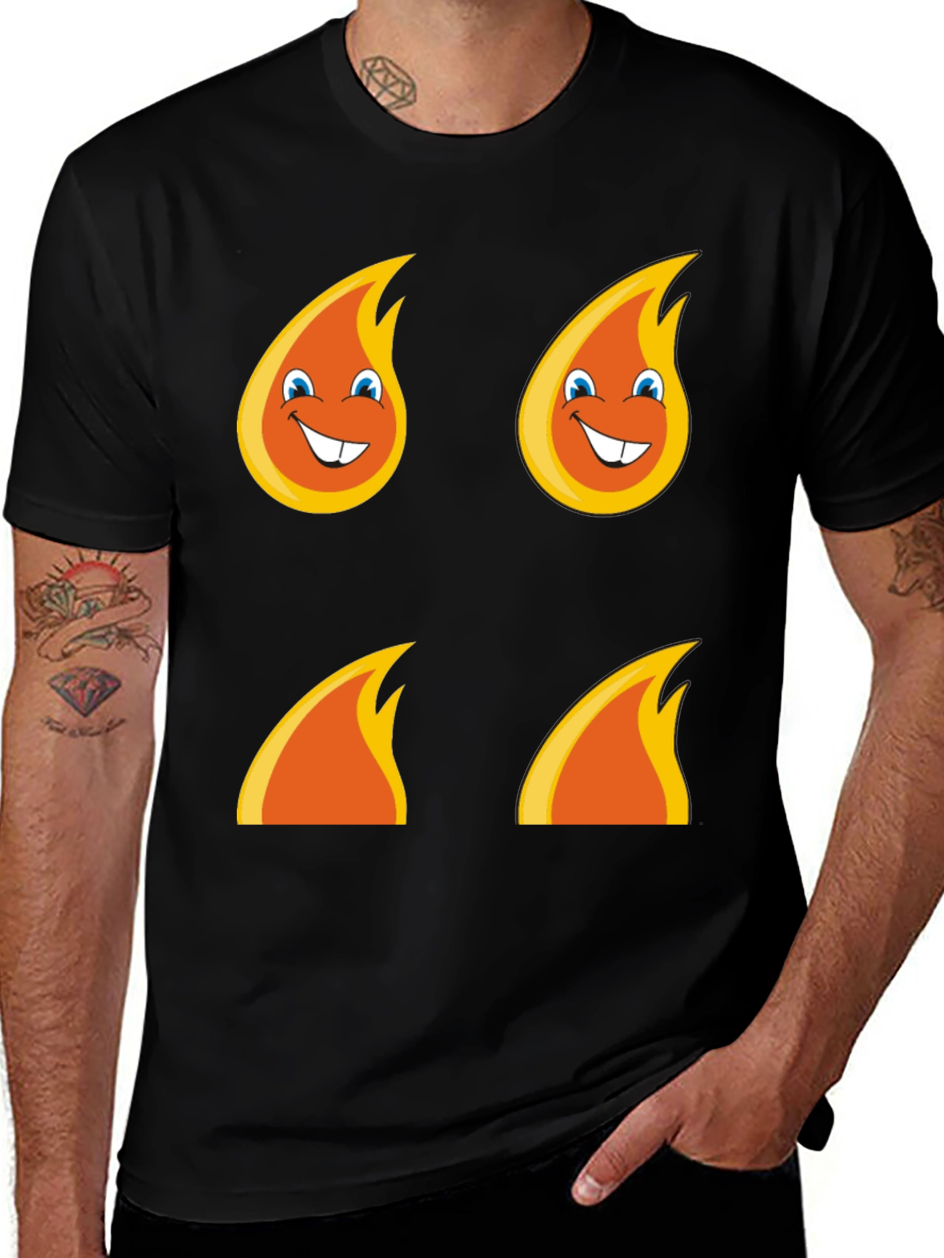 Variant 4 of Funny Flame Graphic T-Shirt - Black Cotton Tee