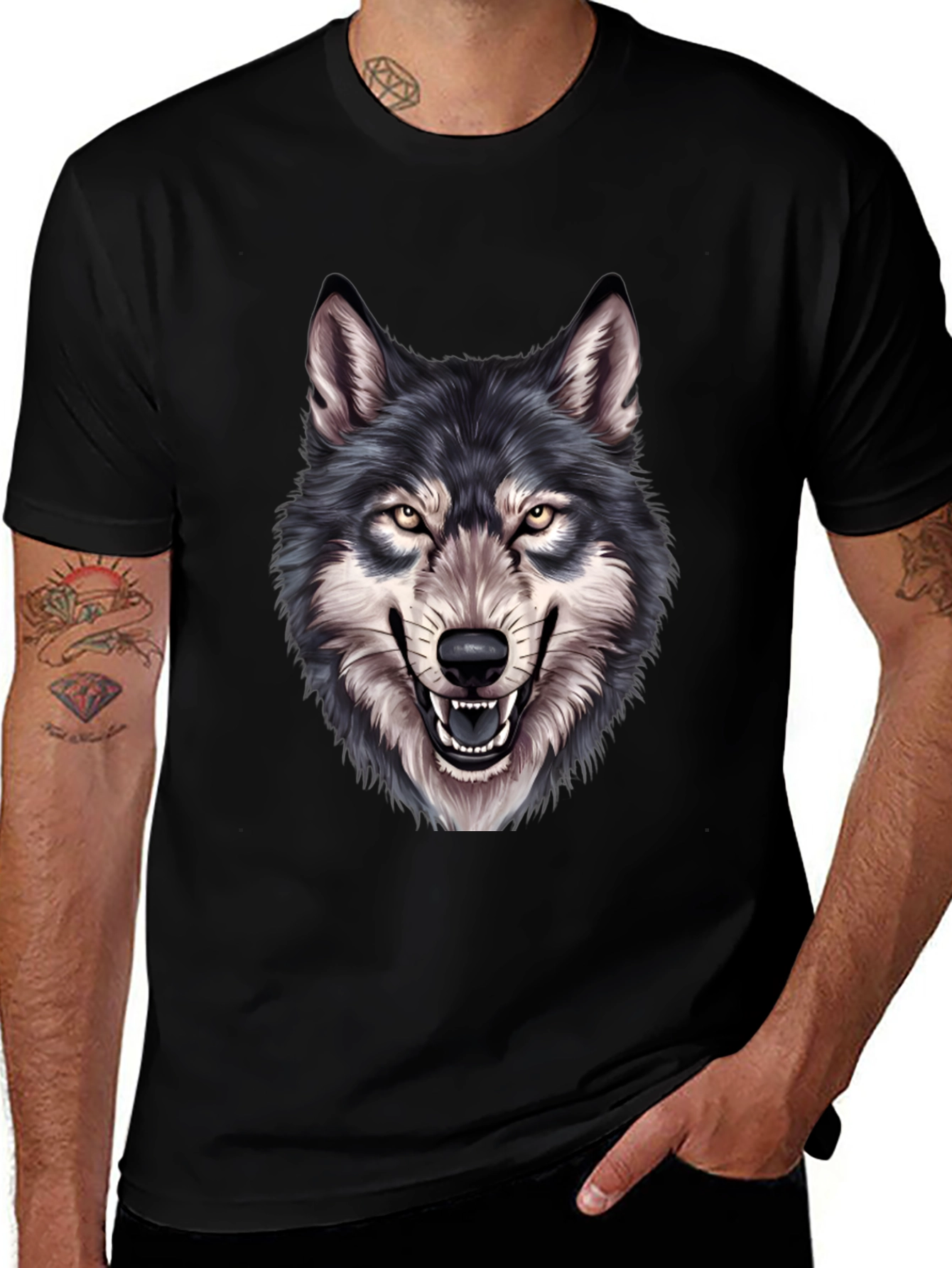 Variant 9 of Wolf Graphic Print Black T-Shirt