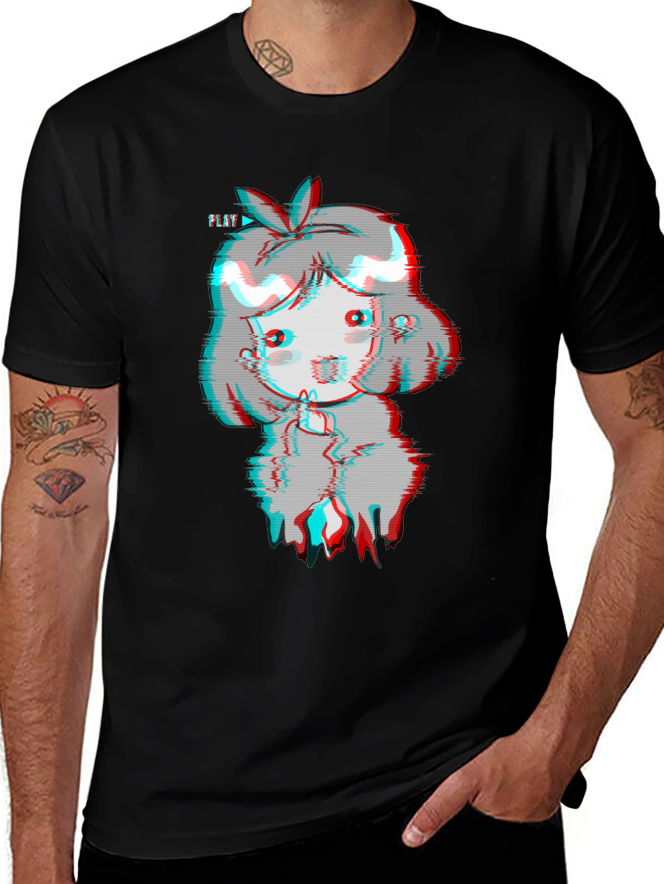 Variant 28 of Glitch Anime Girl Black T-Shirt