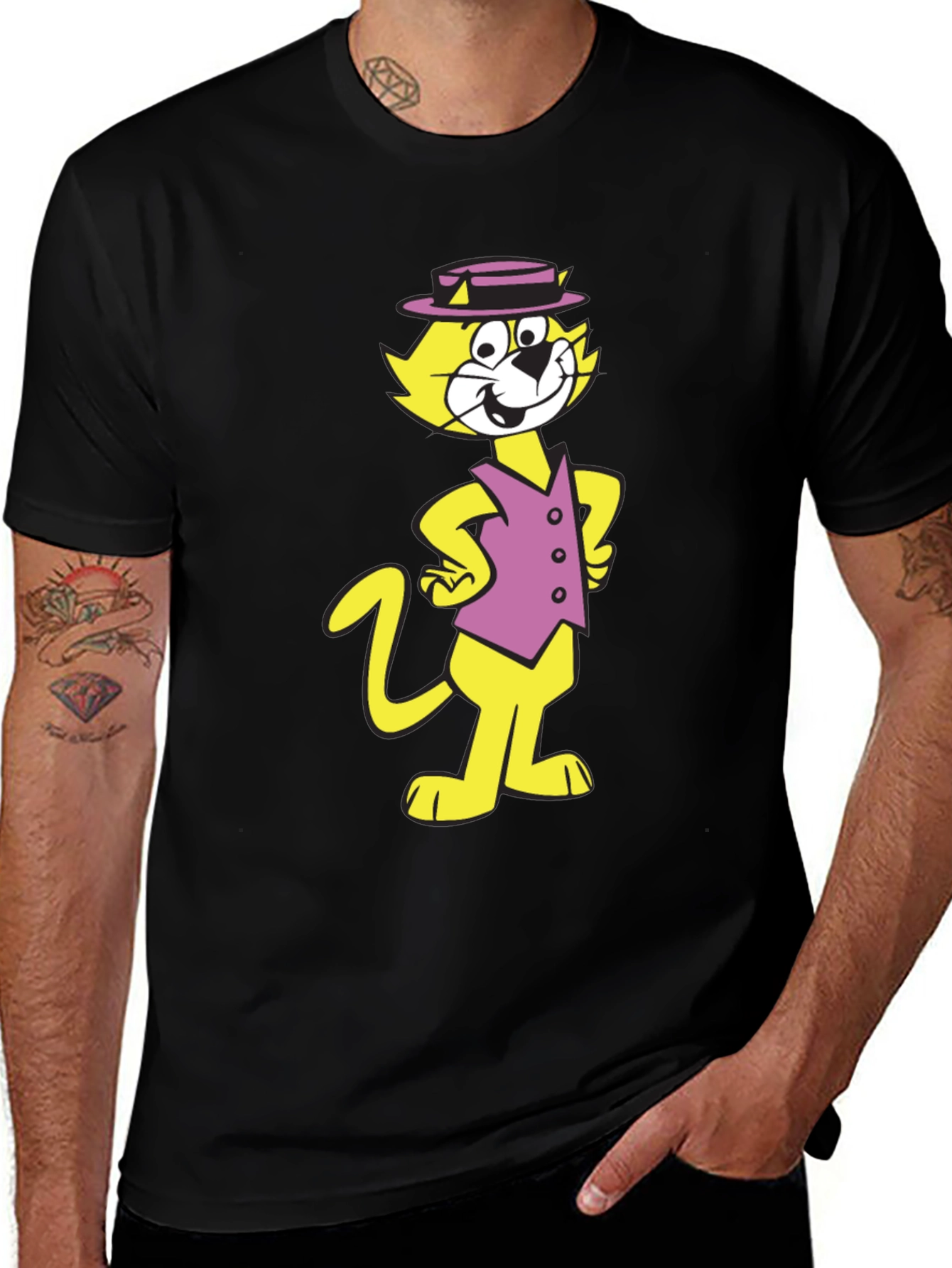 Variant 28 of Top Cat Cartoon Graphic Black T-Shirt