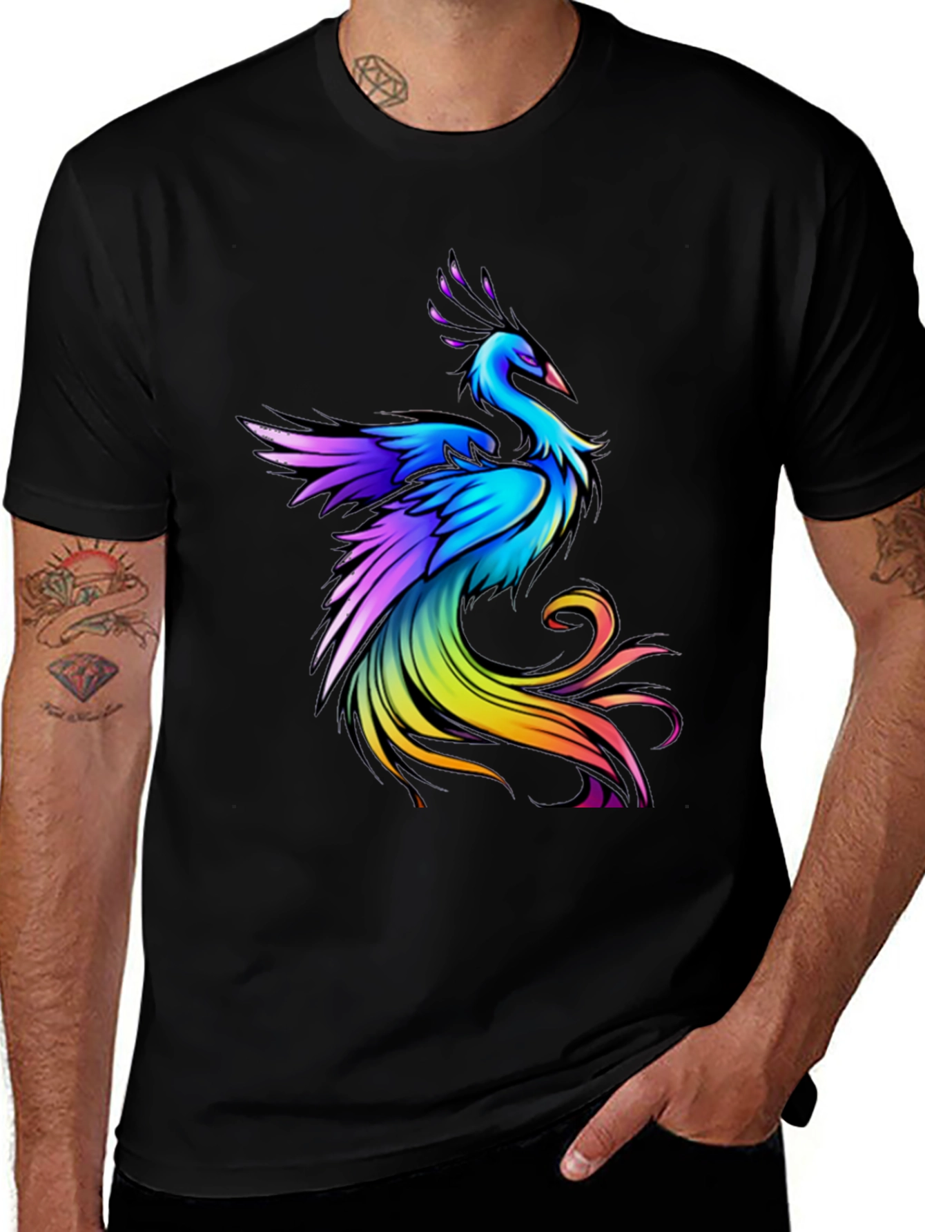 Variant 21 of Vibrant Phoenix Graphic Tee - Men's Black T-Shirt