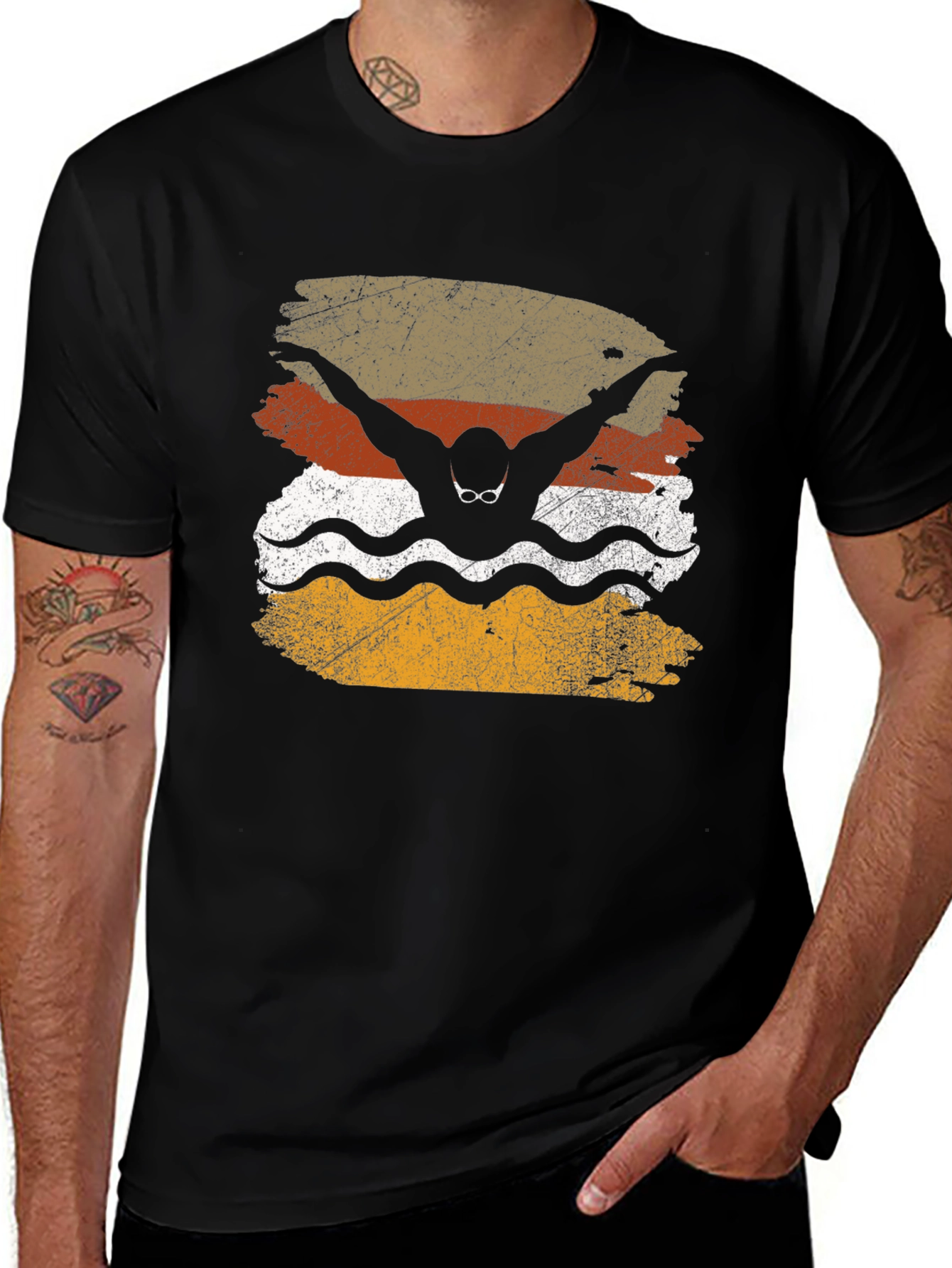 Vintage Swimmer T-Shirt - Black