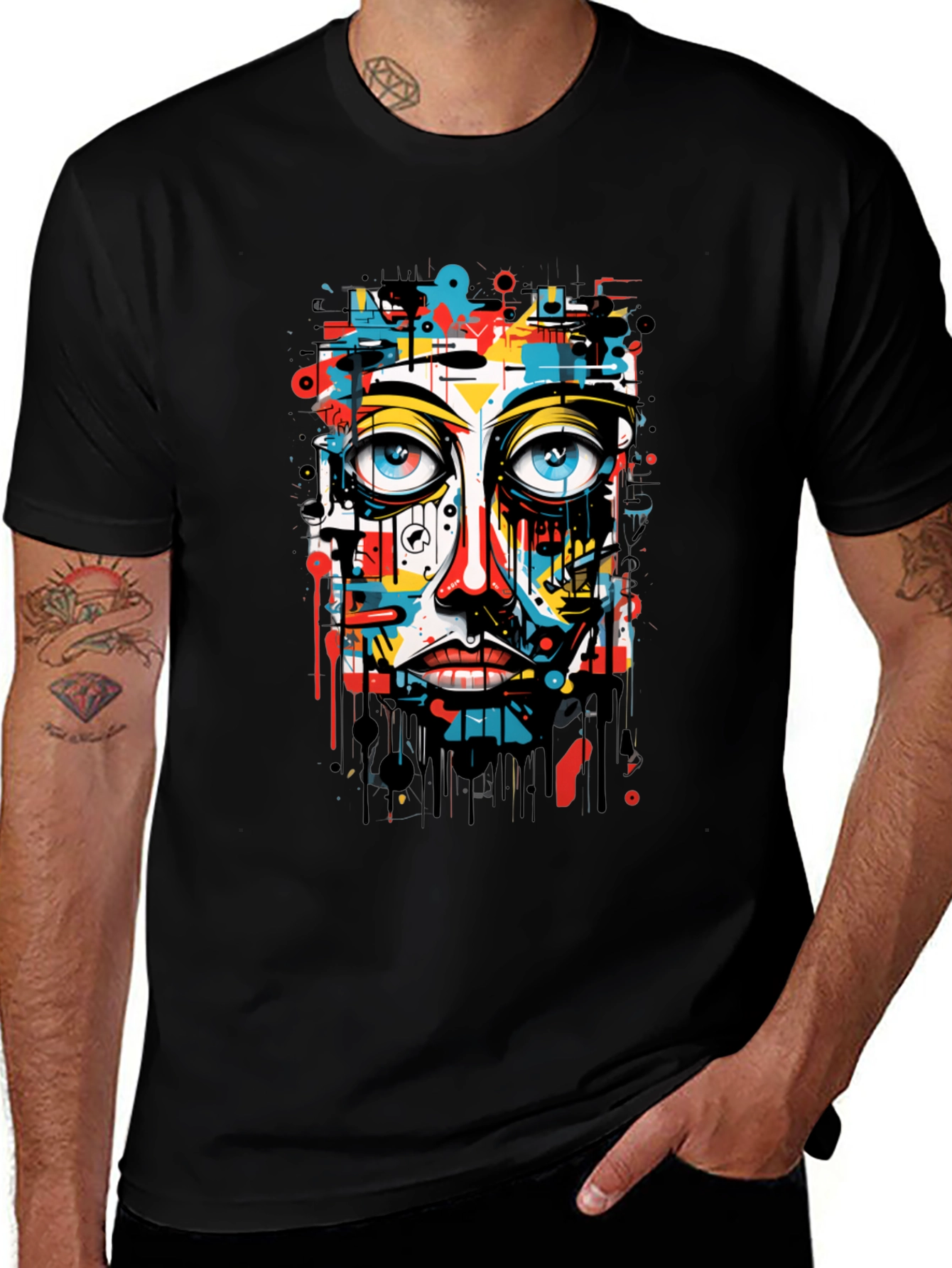 Variant 18 of Abstract Face Graphic Black T-Shirt