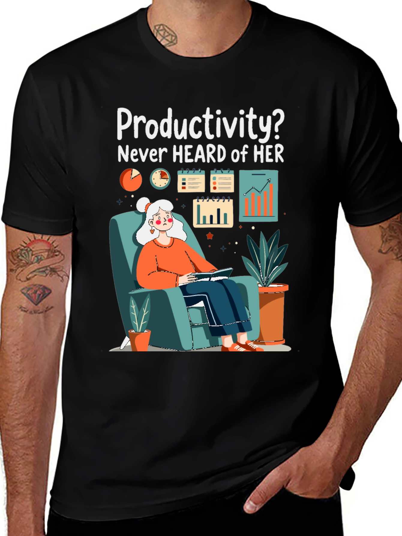 Variant 29 of Lazy Day Tee - Productivity? Never Heard of Her