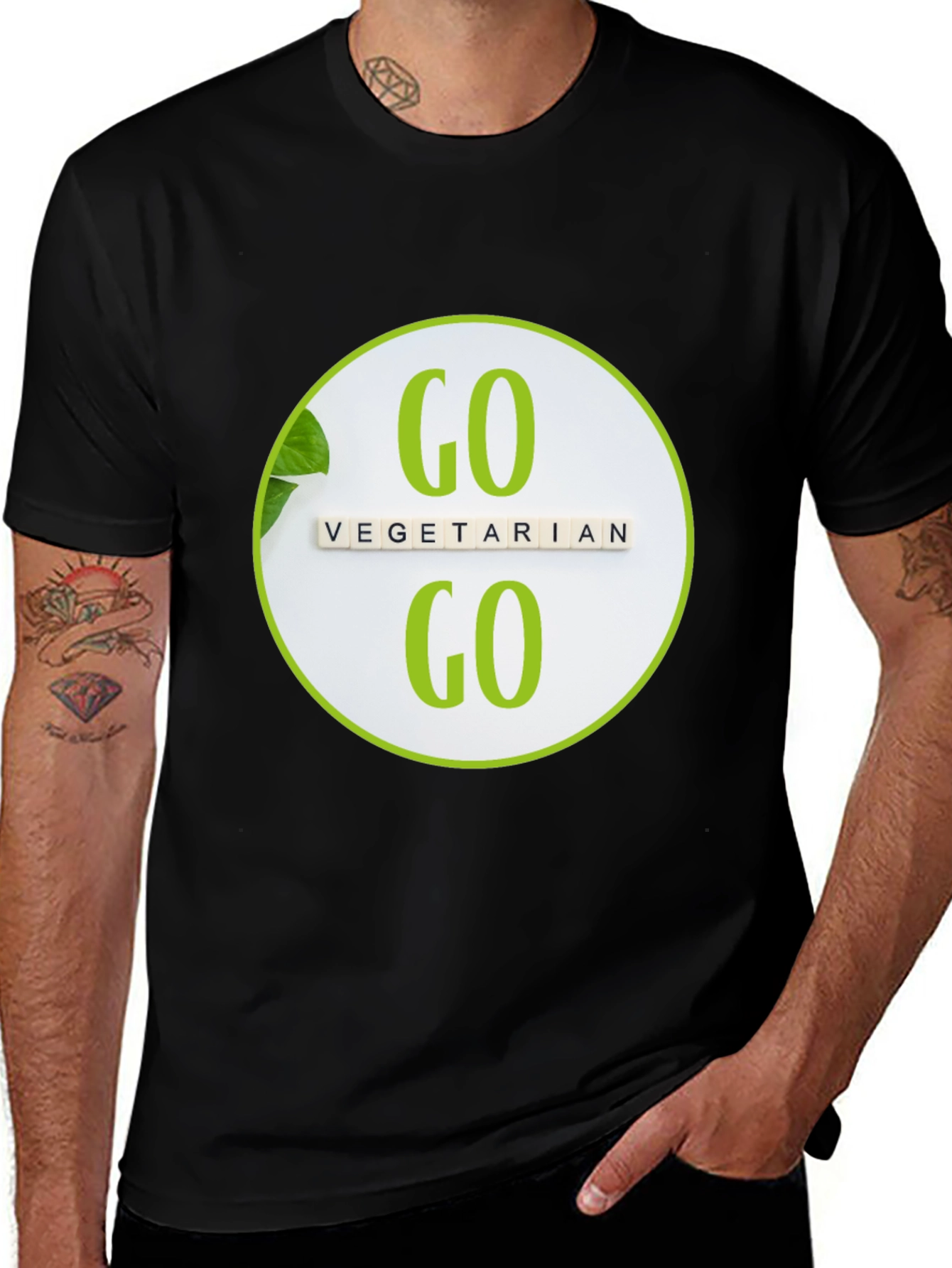 Variant 14 of Go Vegetarian T-Shirt: Black Vegan Tee