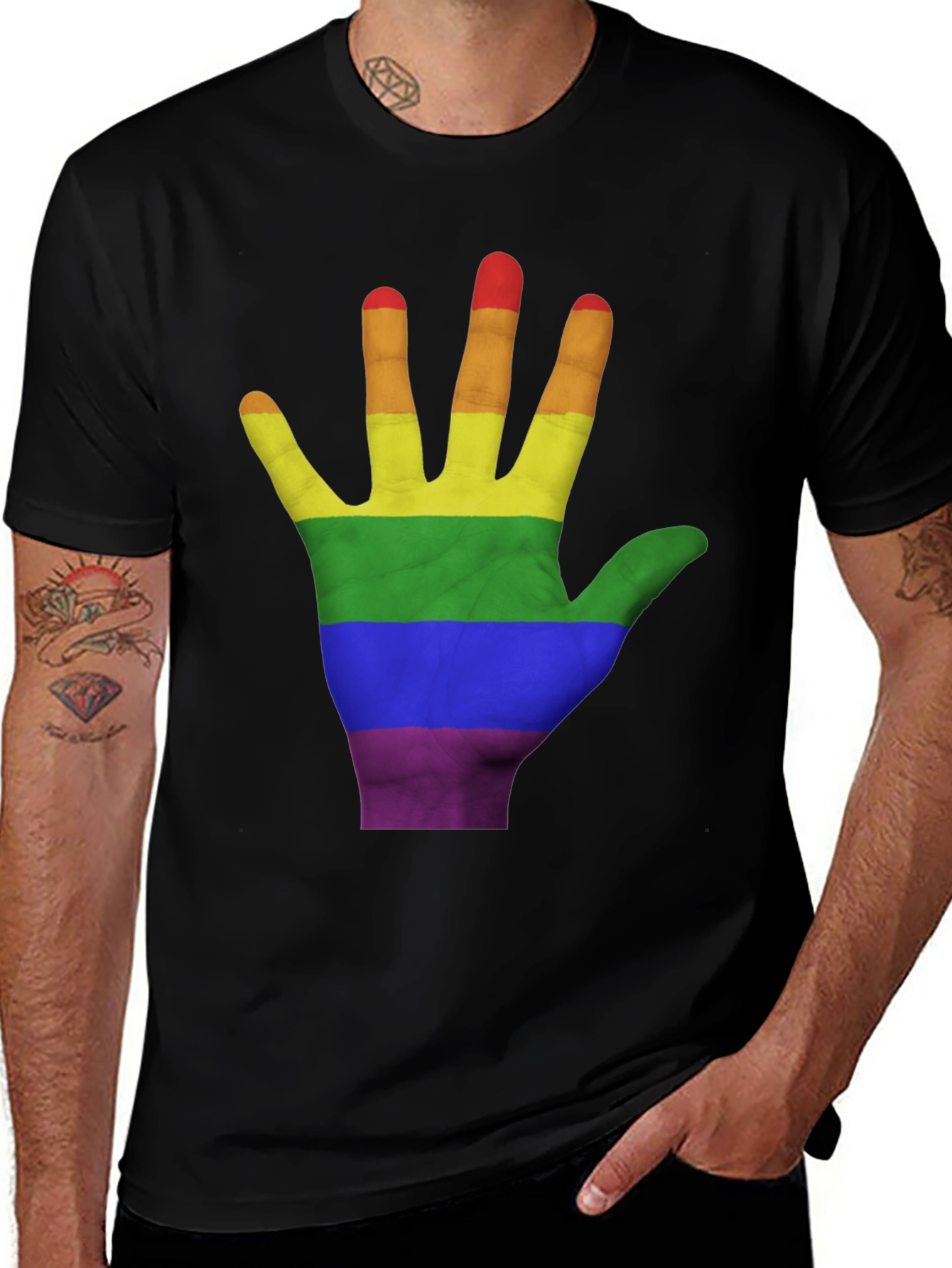 LGBT Pride Hand T-Shirt - Black Cotton Blend