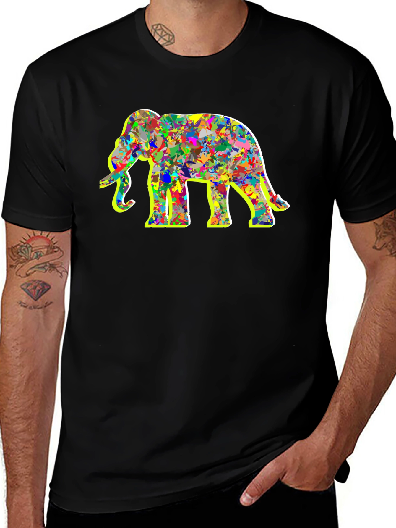 Variant 6 of Abstract Elephant Graphic Tee - Black Cotton Shirt