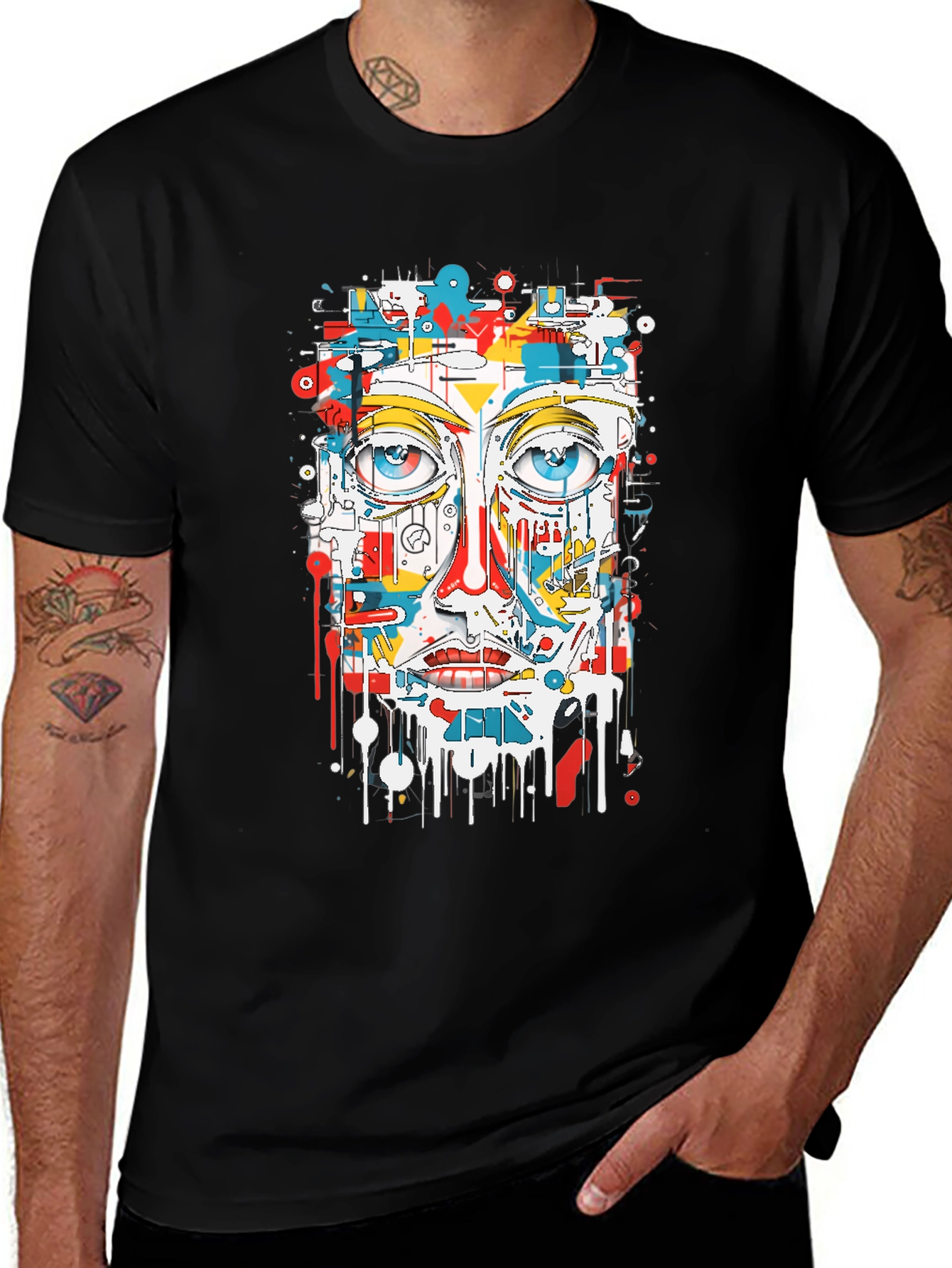 Variant 29 of Abstract Face Graphic Print Black T-Shirt