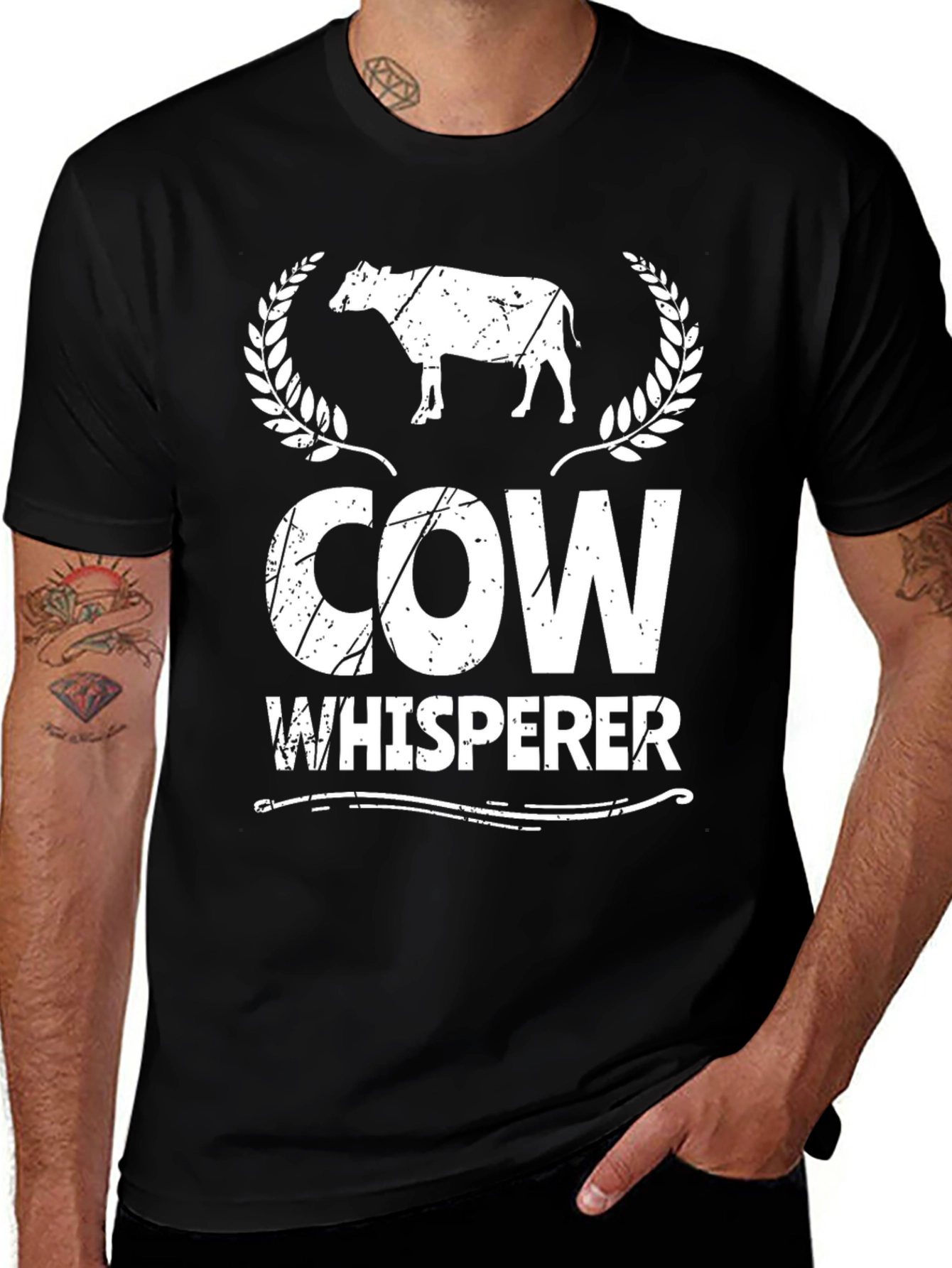 Variant 22 of Cow Whisperer Graphic Tee - Black Cotton T-Shirt