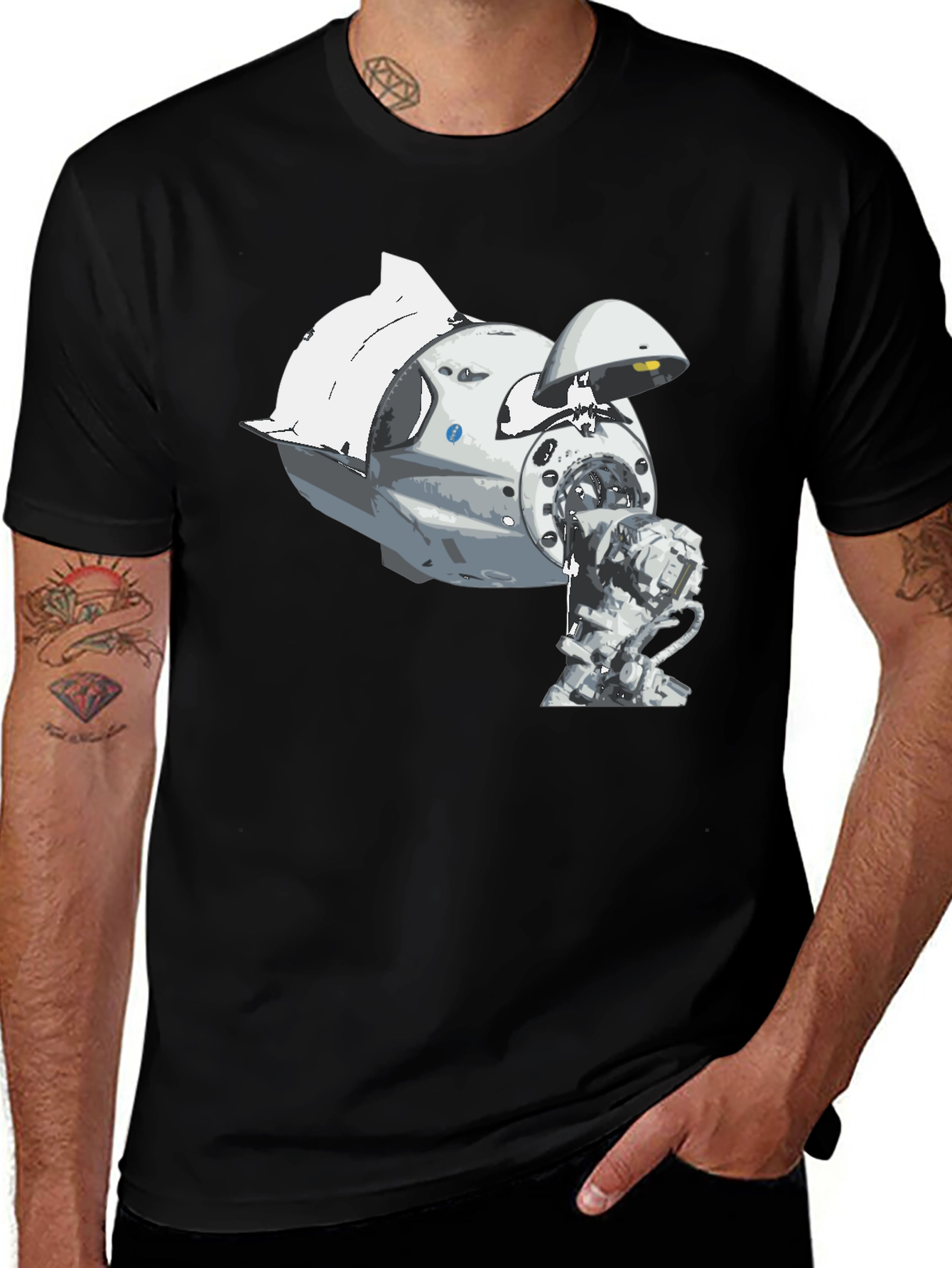 Variant 17 of Spacecraft Graphic Tee - Black Cotton Crew Neck