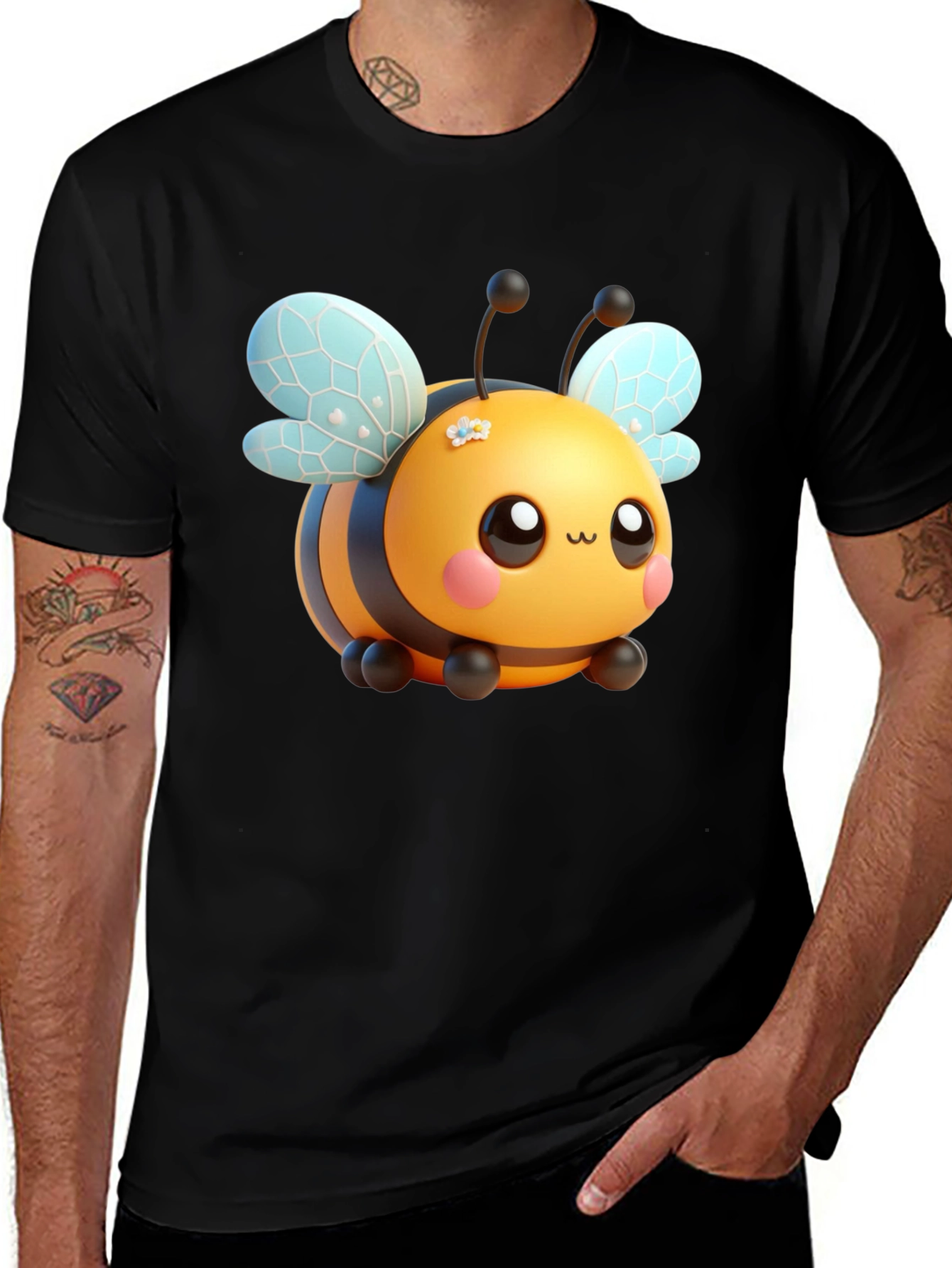 Variant 16 of Cute Cartoon Bee Graphic Black T-Shirt