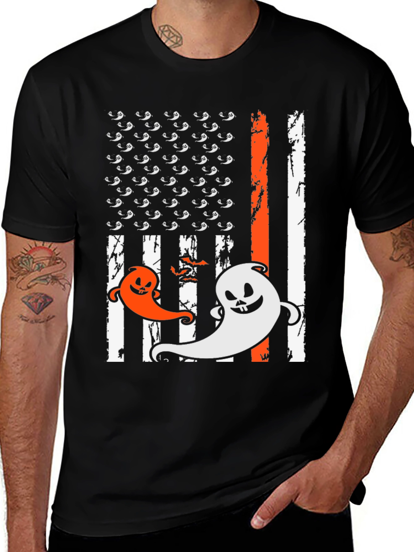 Variant 3 of Halloween Ghost USA Flag T-Shirt