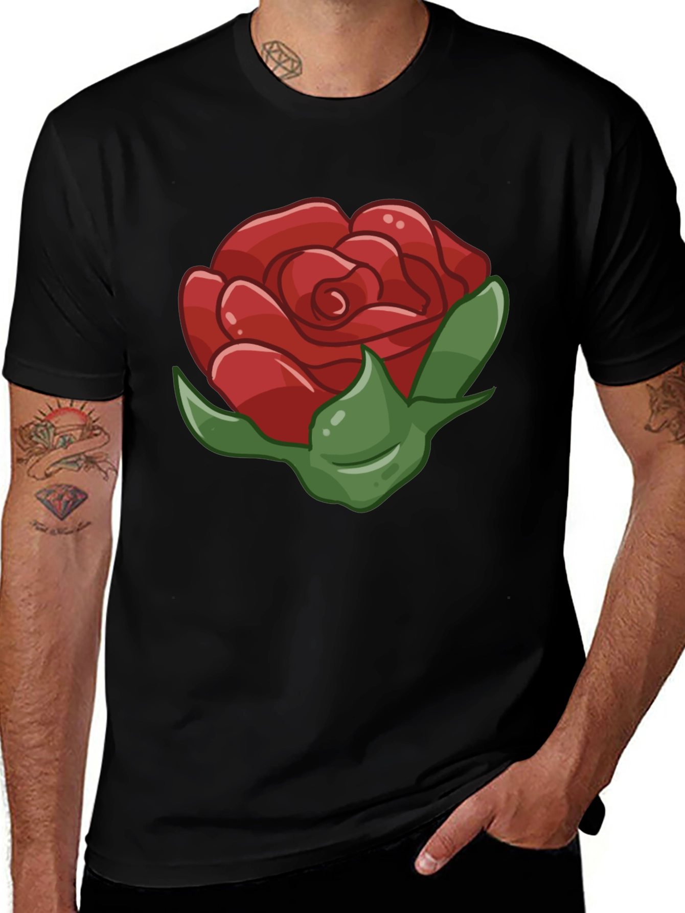 Variant 10 of Bold Rose Graphic Black T-Shirt