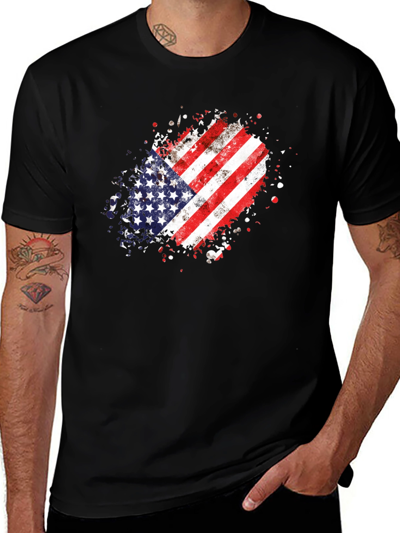 American Flag Splatter T-Shirt - Black