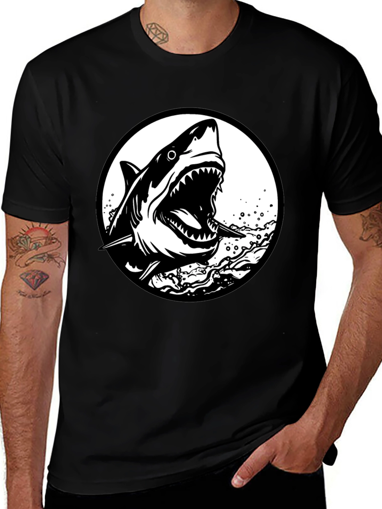 Variant 20 of Shark Graphic Black T-Shirt - Fierce Ocean Design