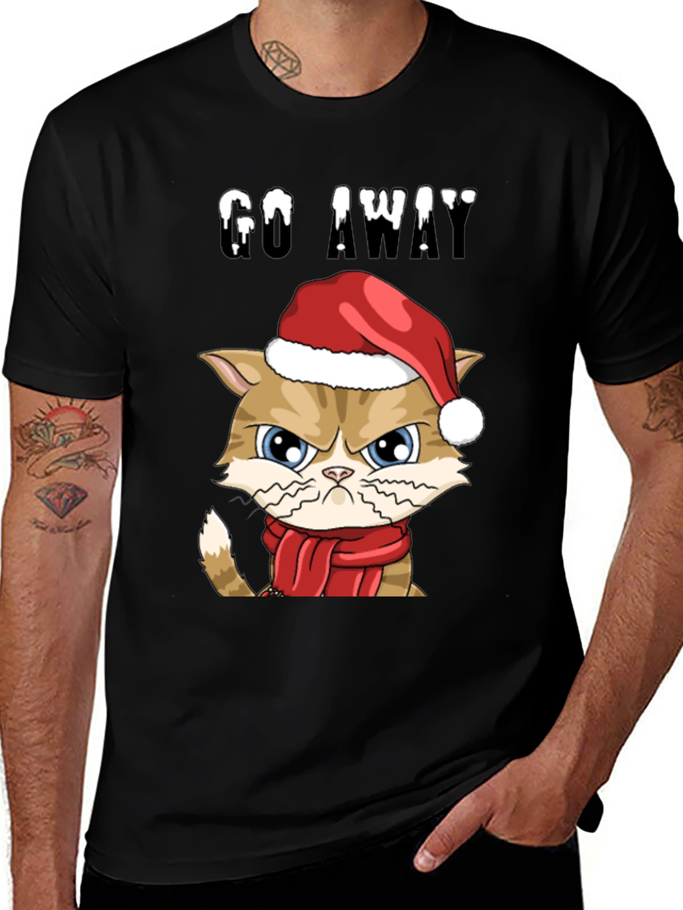 Black Grumpy Cat Christmas T-Shirt - Go Away main image