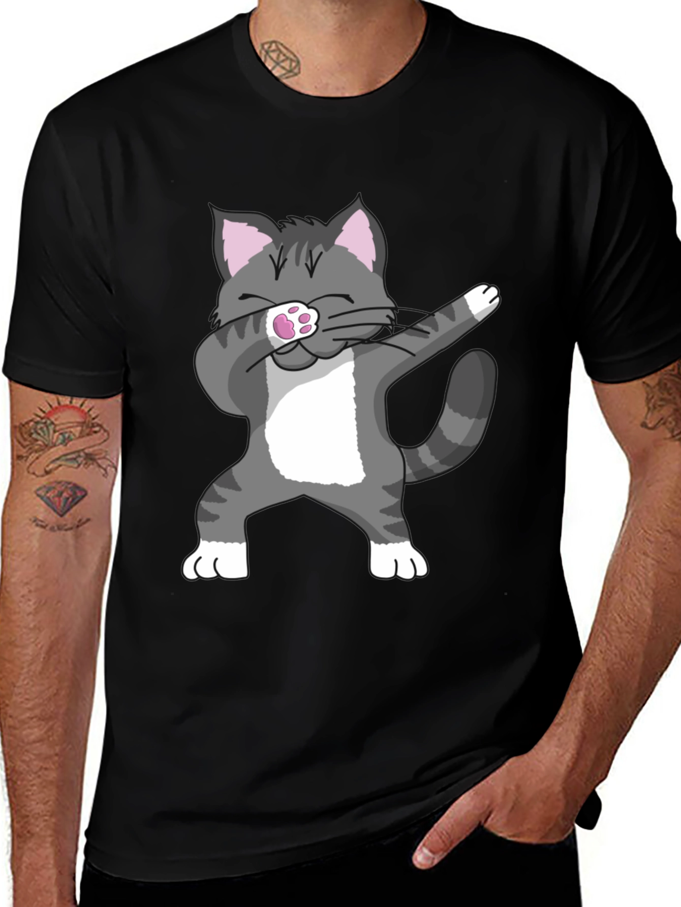Variant 20 of Dabbing Cat Graphic Tee - Black