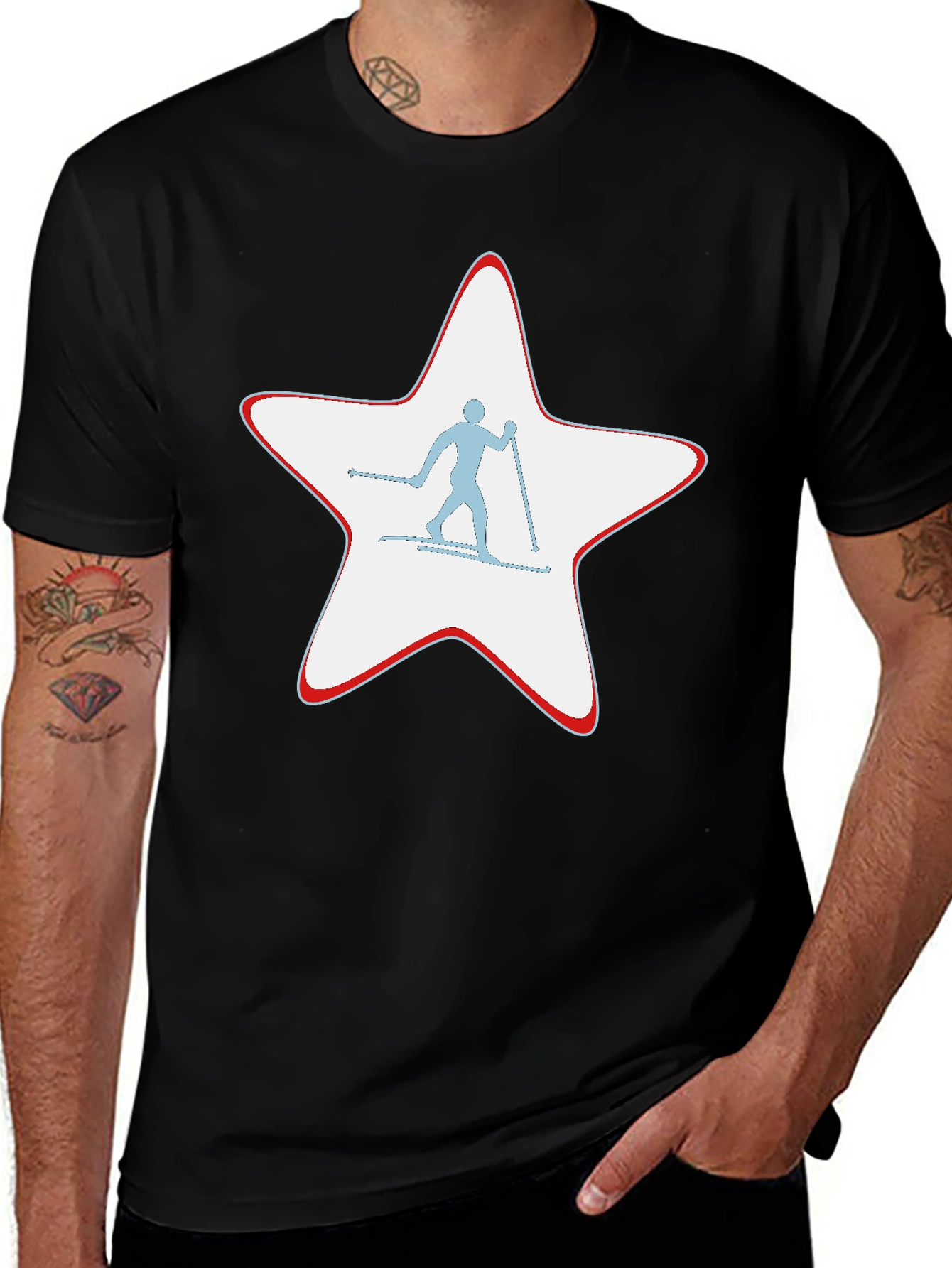 Variant 6 of Ski Star Graphic T-Shirt - Black Cotton Tee