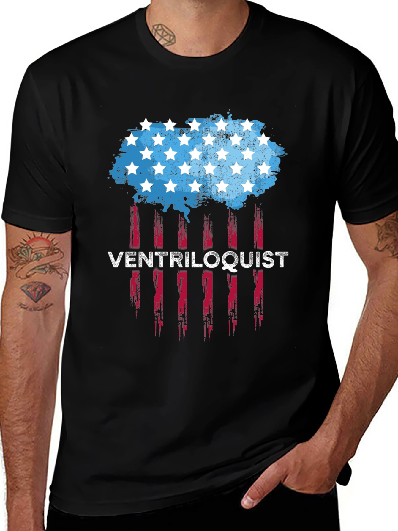 Variant 14 of Ventriloquist USA Flag Style Graphic Tee