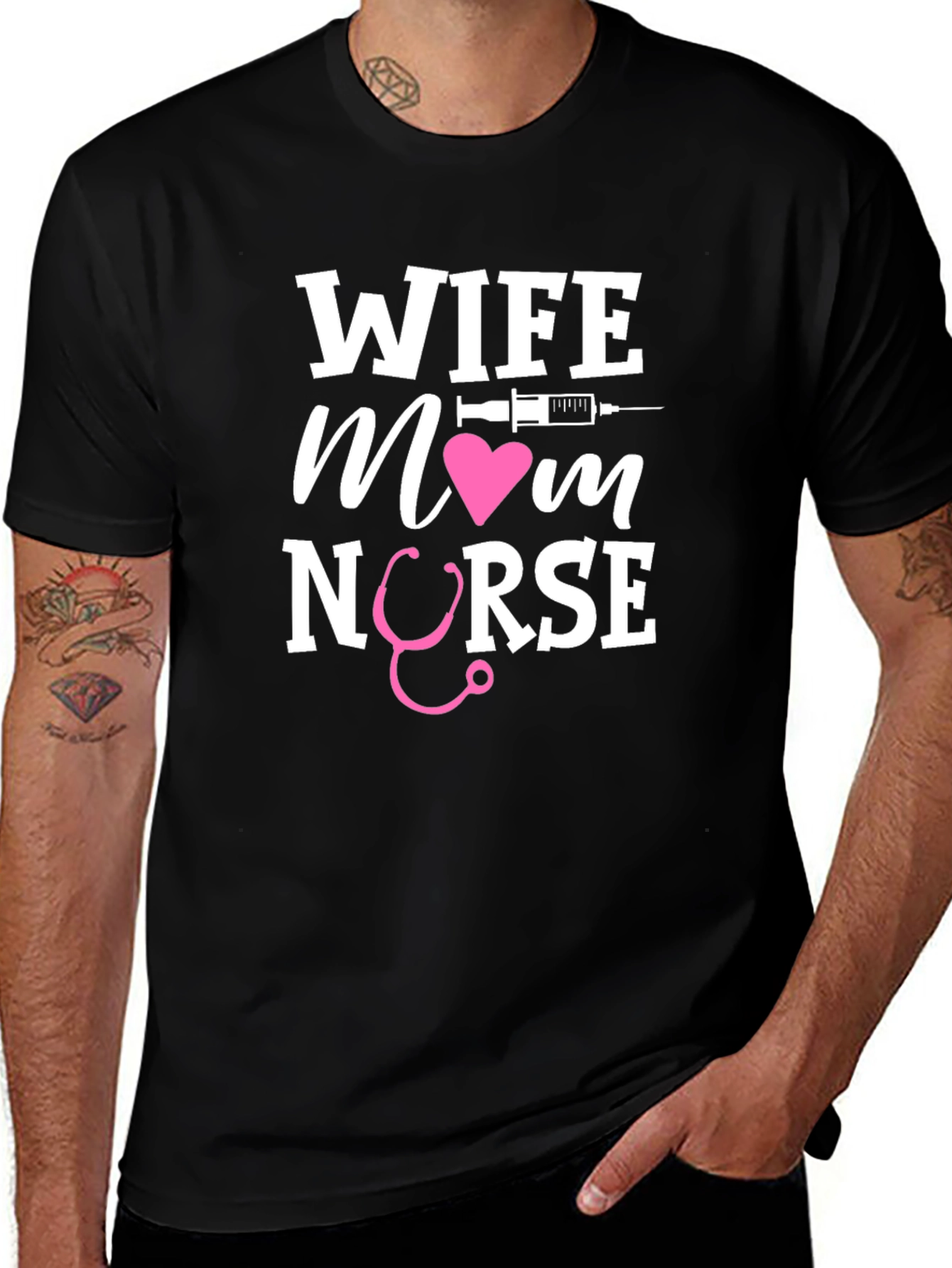 Variant 12 of Wife Mom Nurse Graphic T-Shirt - Black