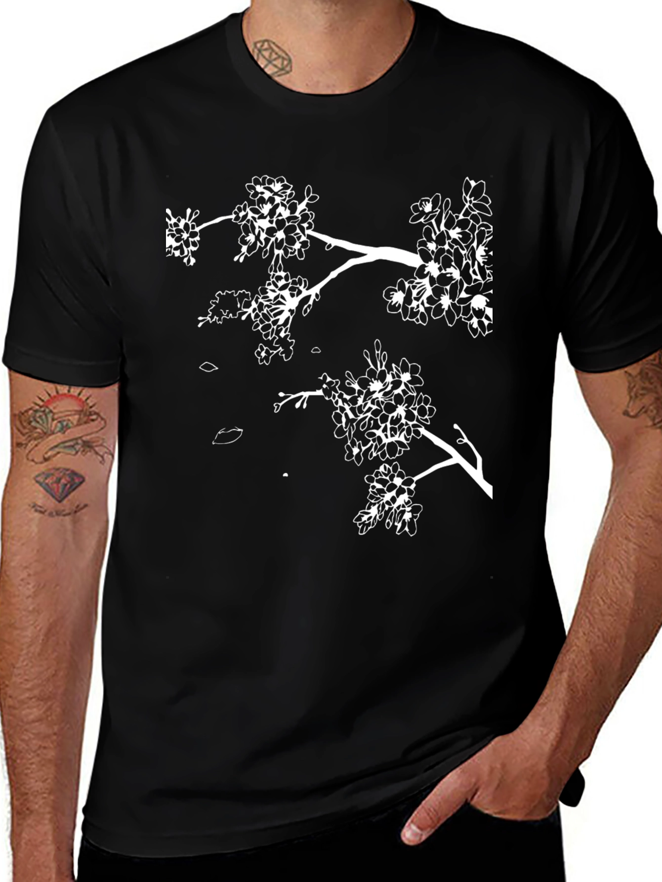 Variant 7 of Black Blossom Tee - Minimalist Floral Design