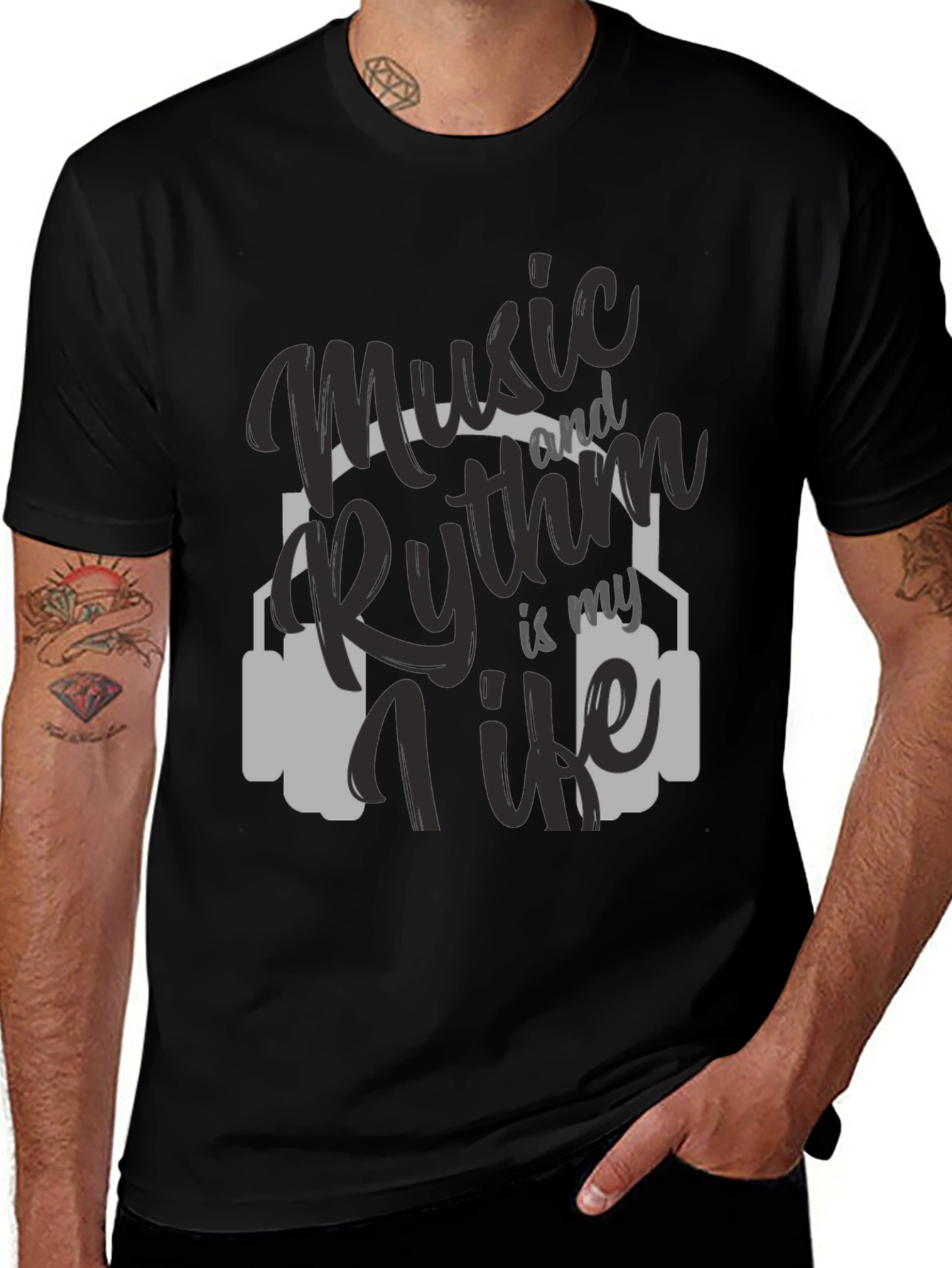 Variant 9 of Music & Rhythm T-Shirt - Black Crew Neck Tee