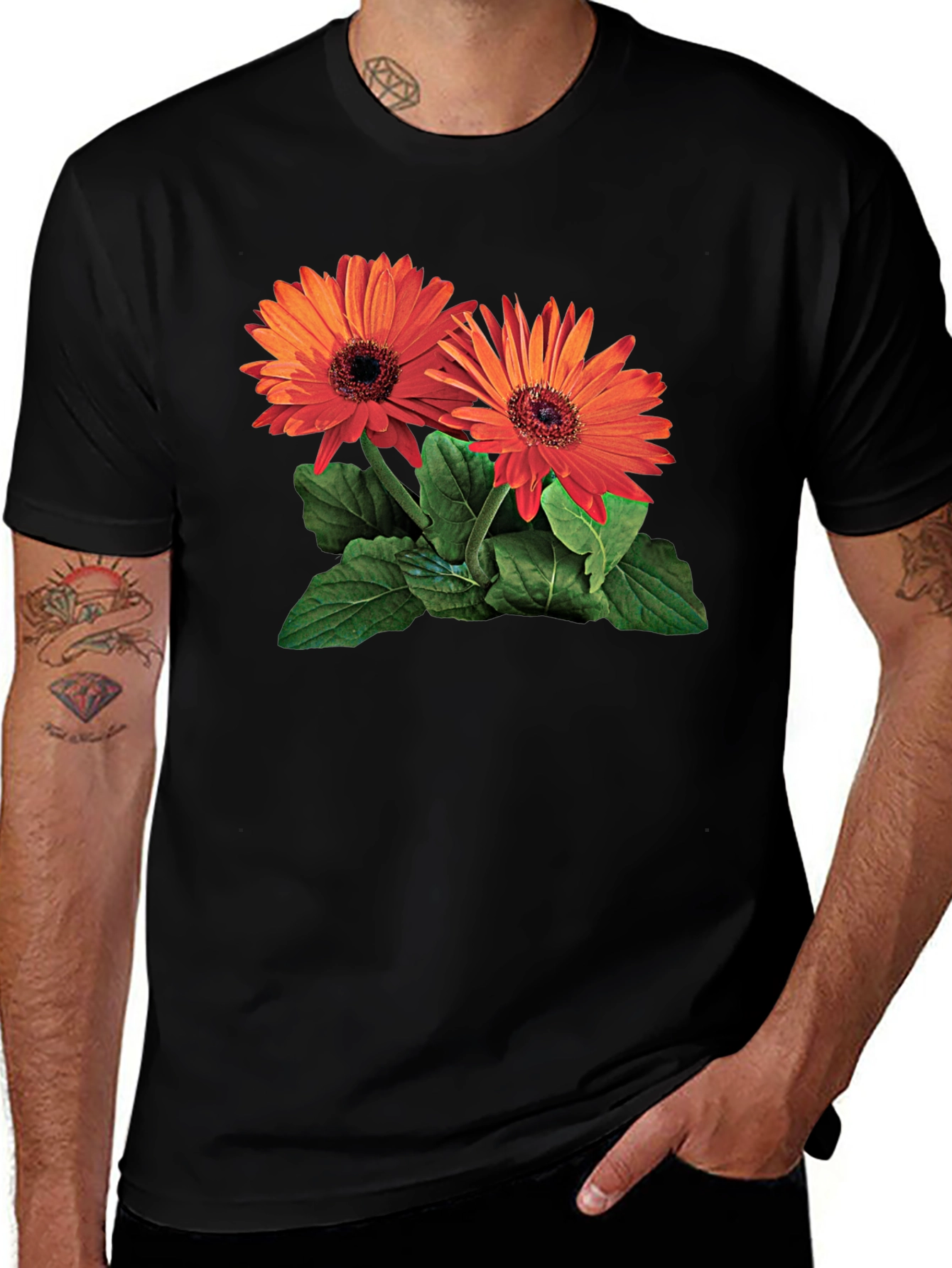 Variant 17 of Floral Graphic Tee - Orange Gerbera Daisy Design