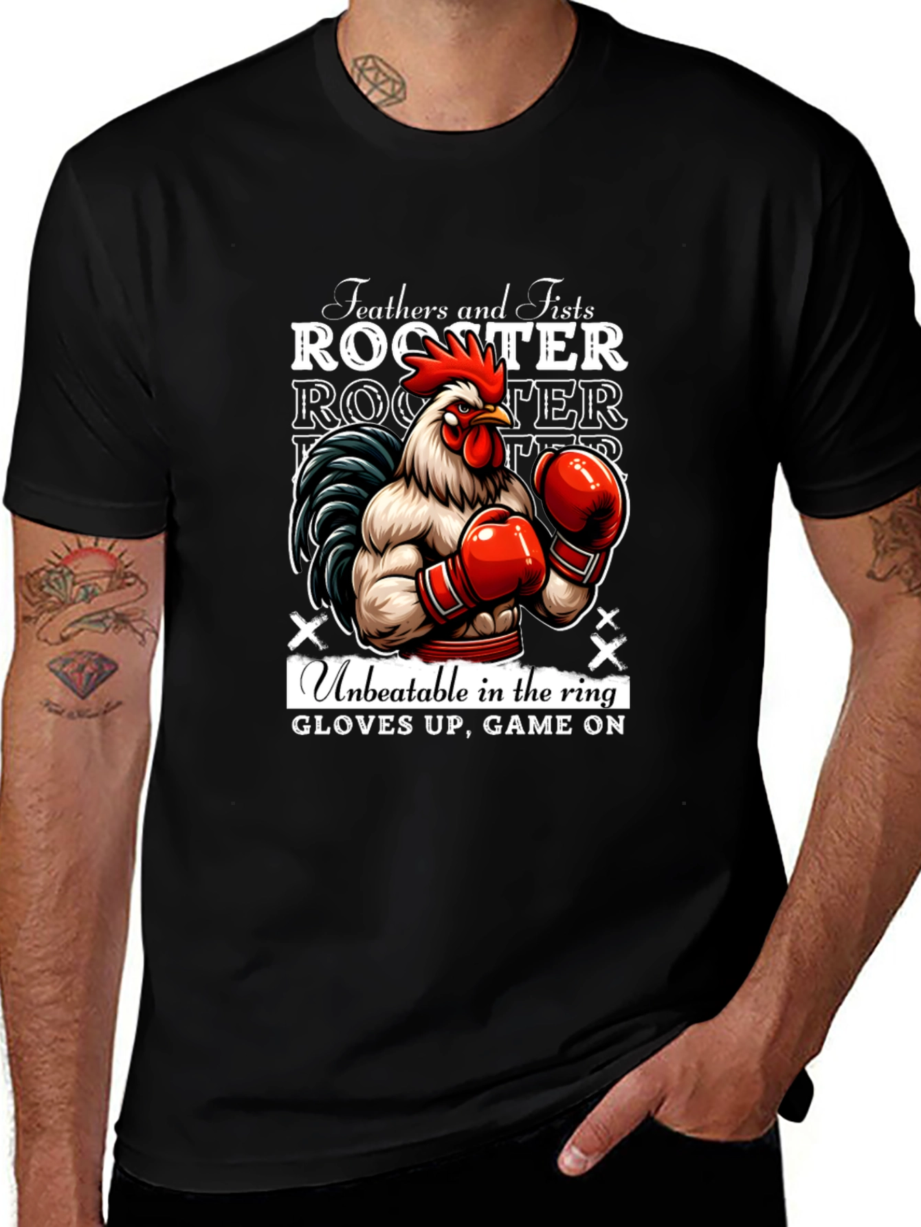 Rooster Boxer Graphic Tee - Feathers and Fists