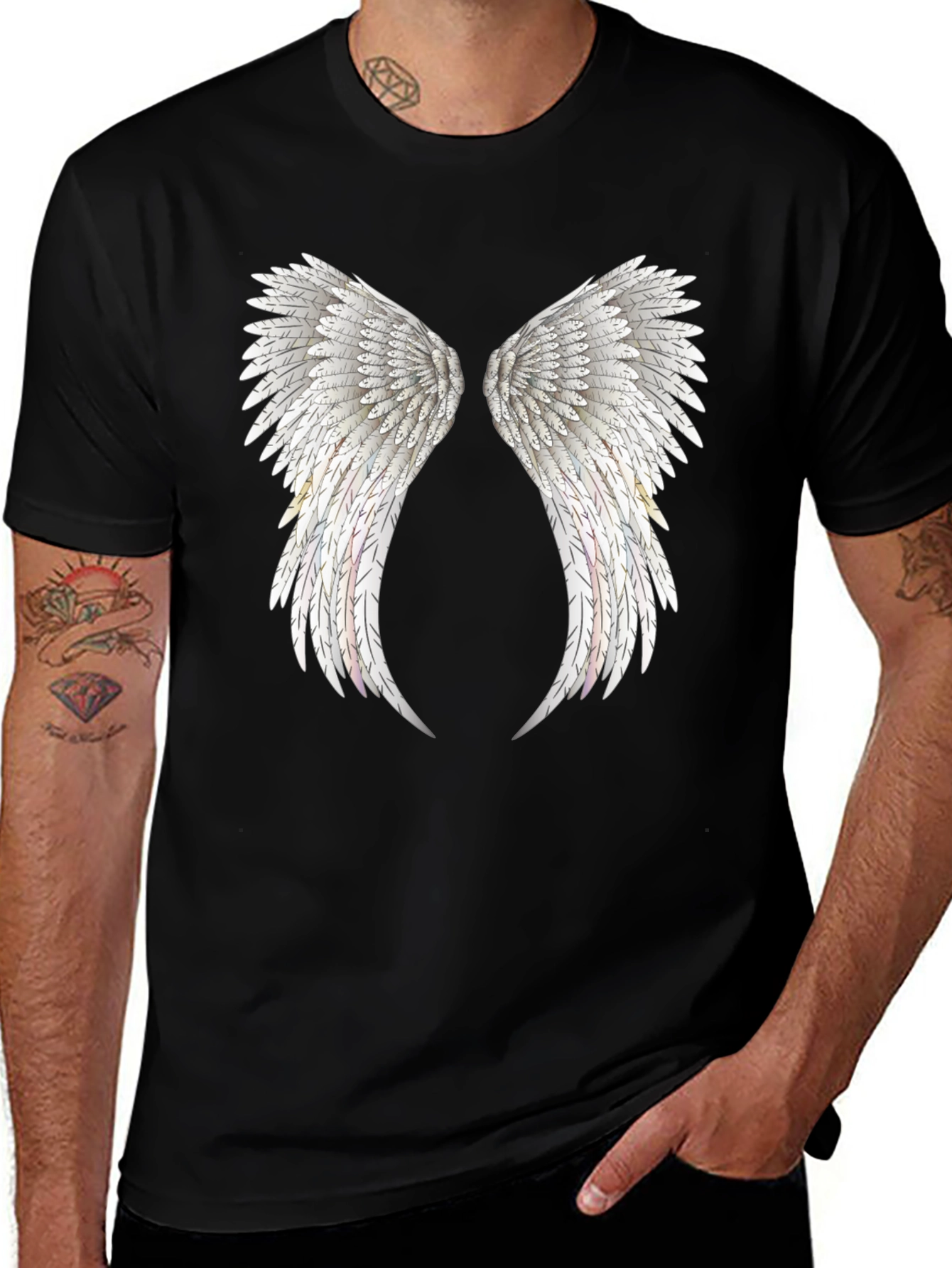 Variant 15 of Angel Wing Graphic Tee - Stylish Black Cotton T-Shirt