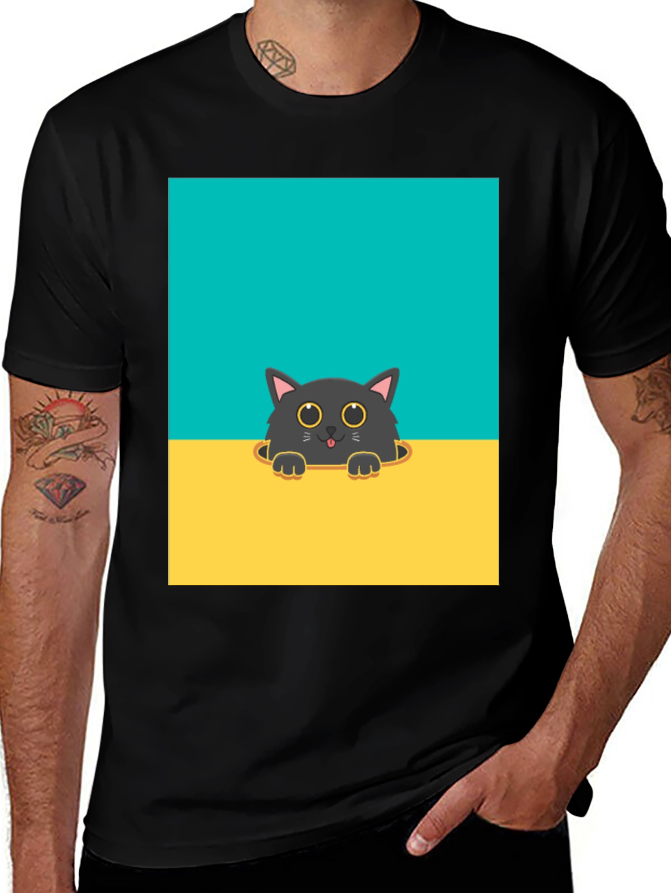 Variant 17 of Cute Cartoon Cat Graphic Tee - Black Unisex T-Shirt
