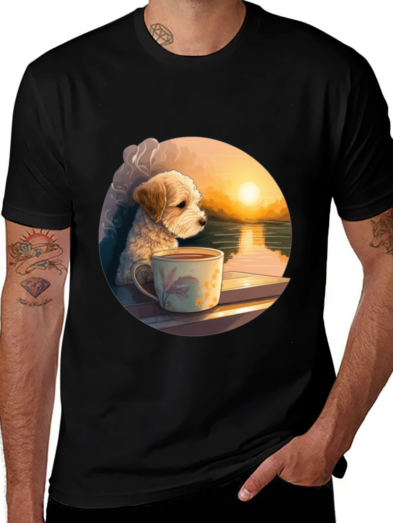 Variant 3 of Dog & Coffee Sunset Graphic Tee