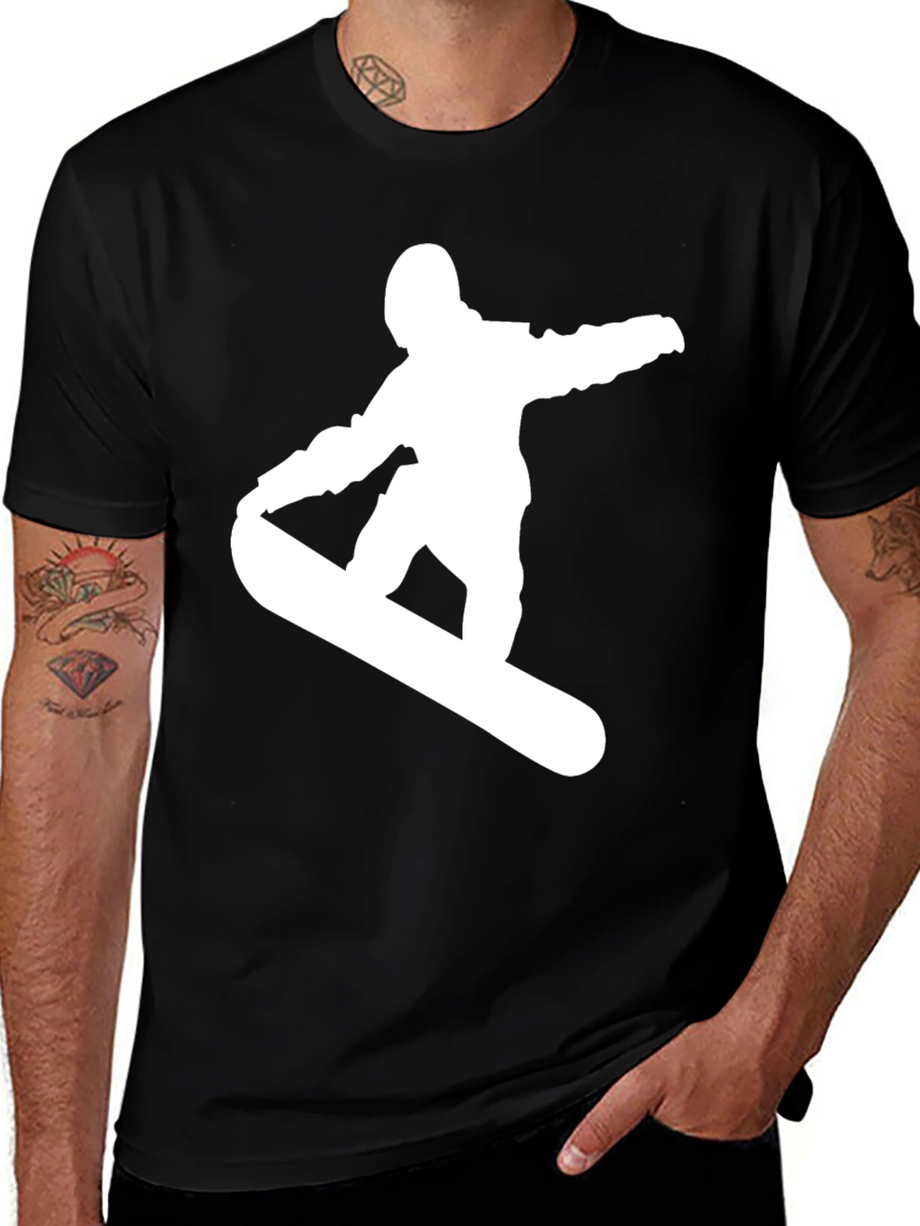 Variant 13 of Snowboarder Graphic Tee - Black Cotton T-Shirt