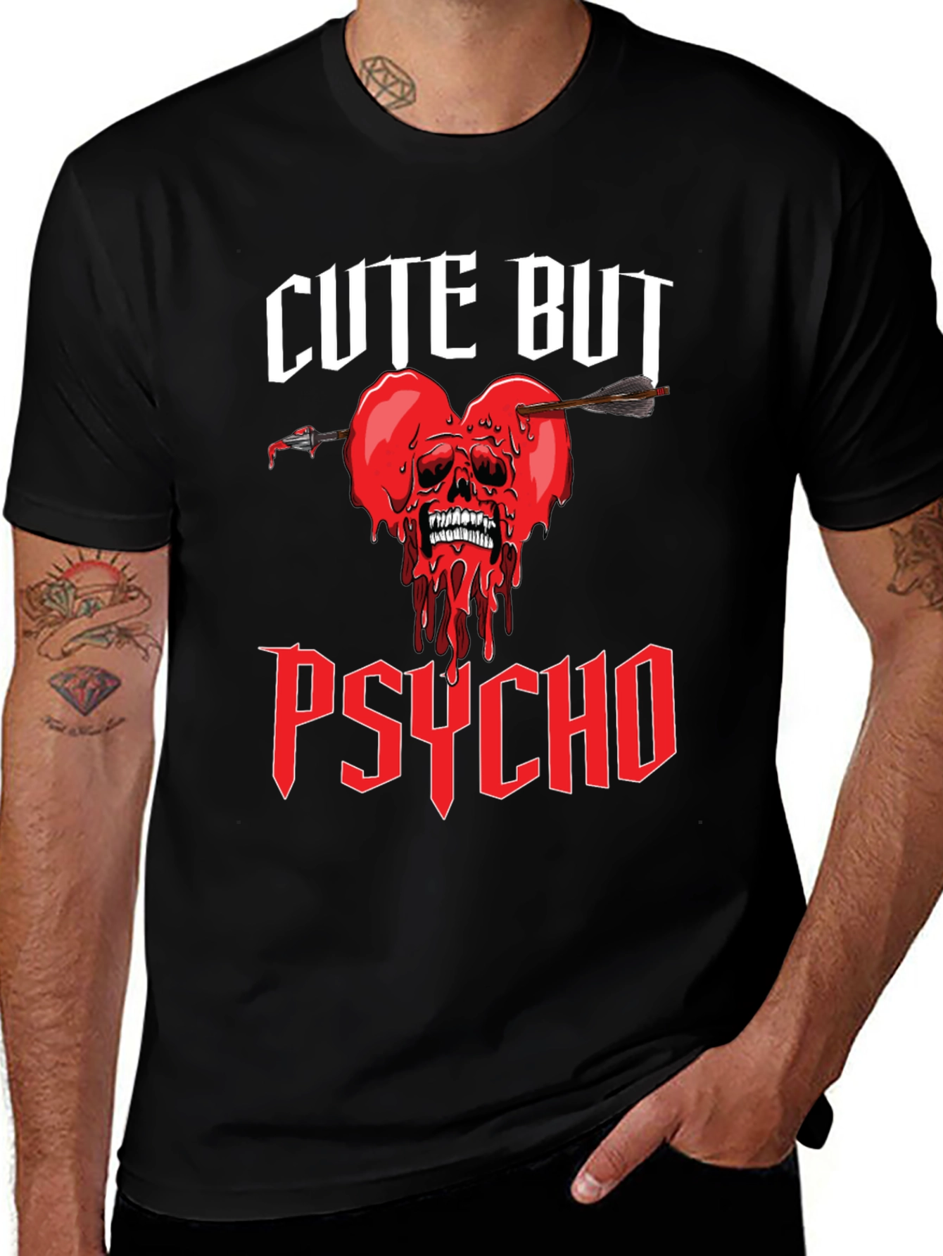 Cute But Psycho T-Shirt - Heart & Skull Graphic Tee