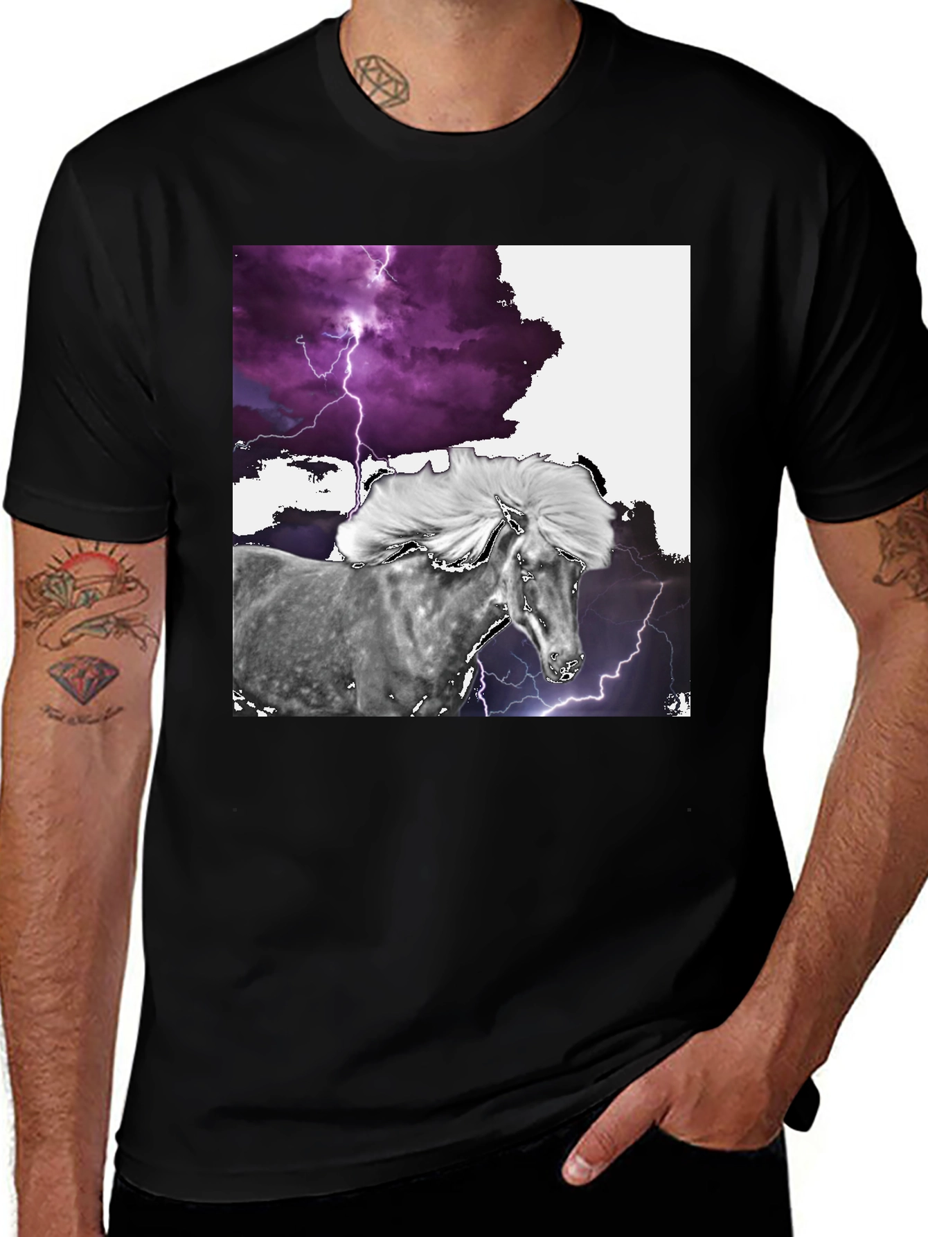 Variant 10 of Storm Horse Graphic Tee - Black Cotton Blend