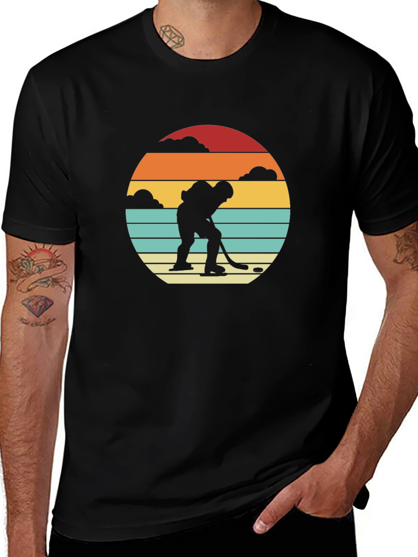 Variant 4 of Retro Hockey Sunset Black T-Shirt
